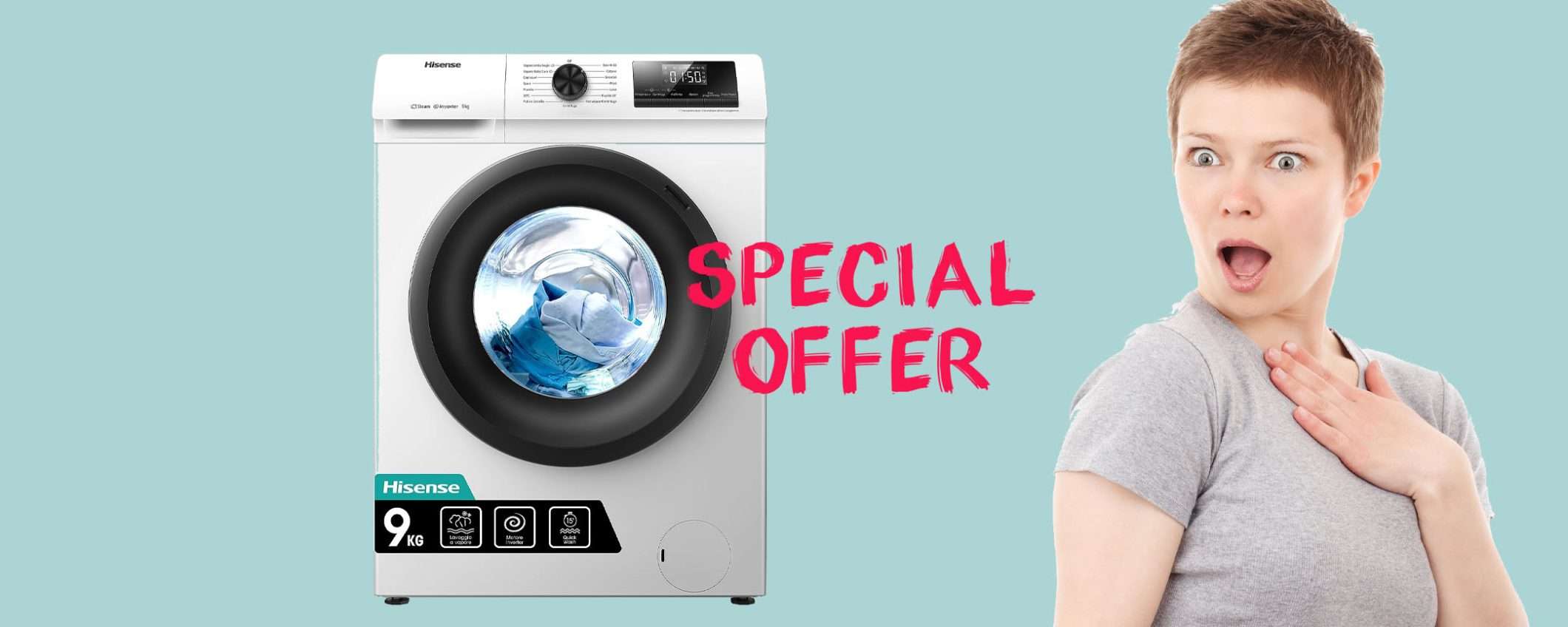 Lavatrice Hisense da 9kg con 15 programmi: sconto WOW del 20% Lavatrice Hisense da 9kg con 15 programmi: sconto WOW del 20%