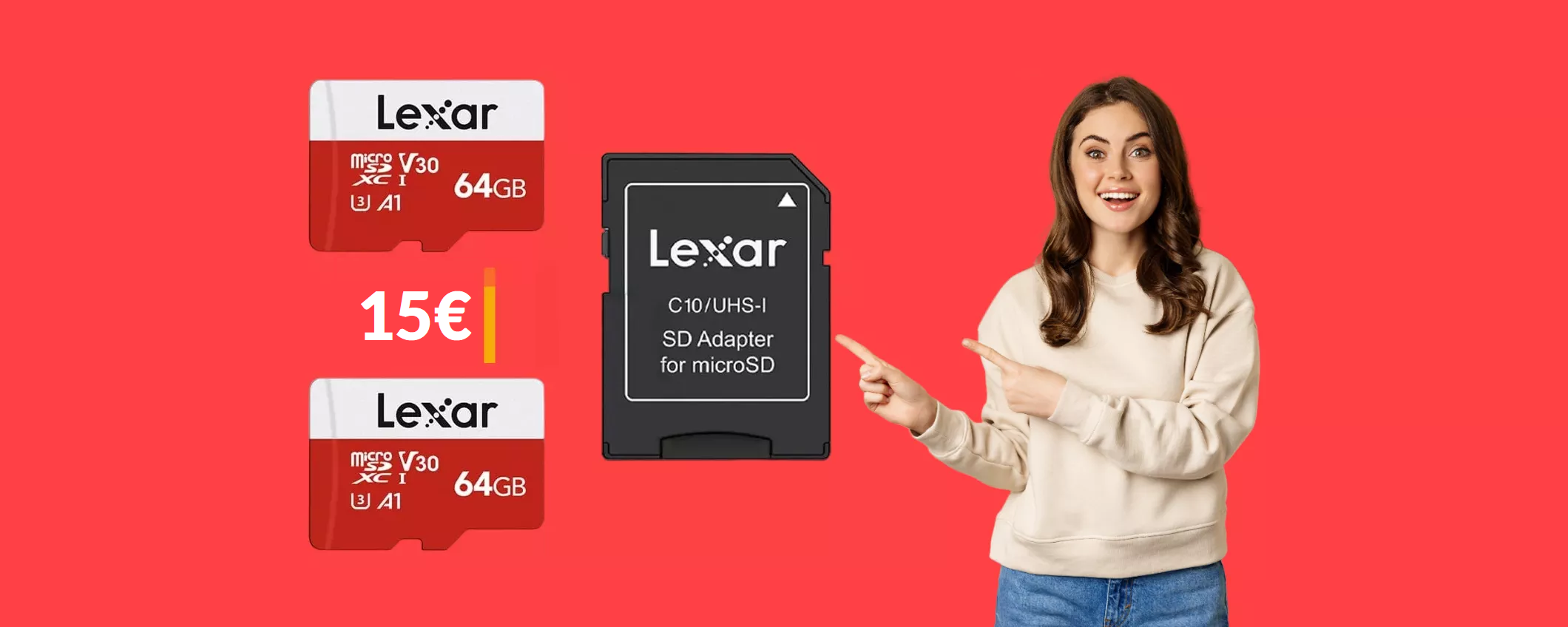 MicroSD 64GB Lexar, con 15€ prendi la COPPIA: sono velocissime