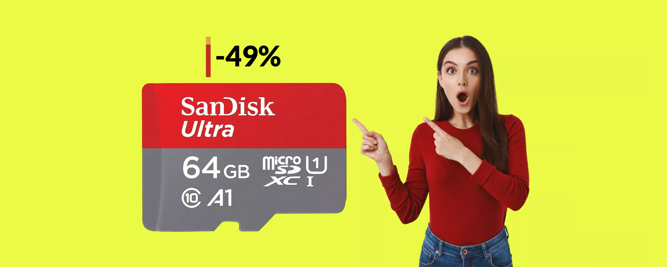 MicroSD SanDisk 64GB praticamente a METÀ prezzo: con 9€ è tua