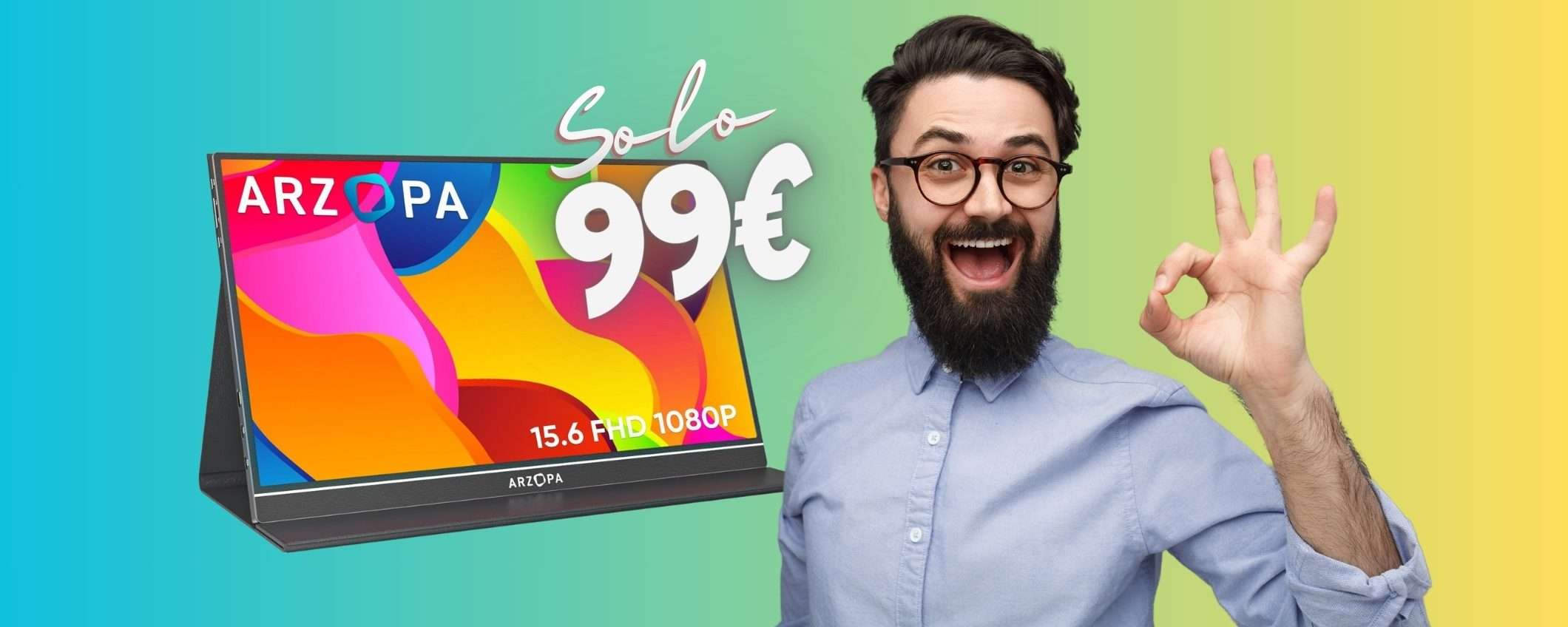 Monitor portatile per lavorare e guardare film dove vuoi, ora solo 99€