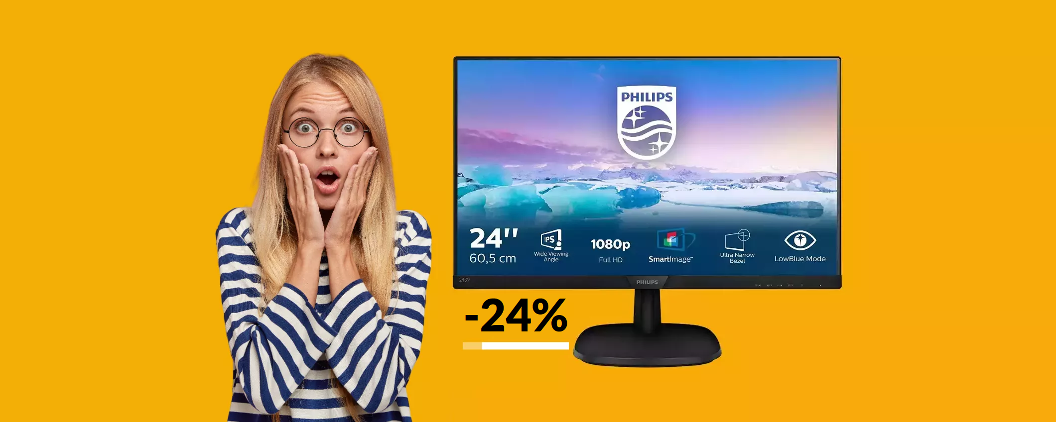 Monitor FullHD Philips 24 pollici: non troverai di meglio a soli 89€