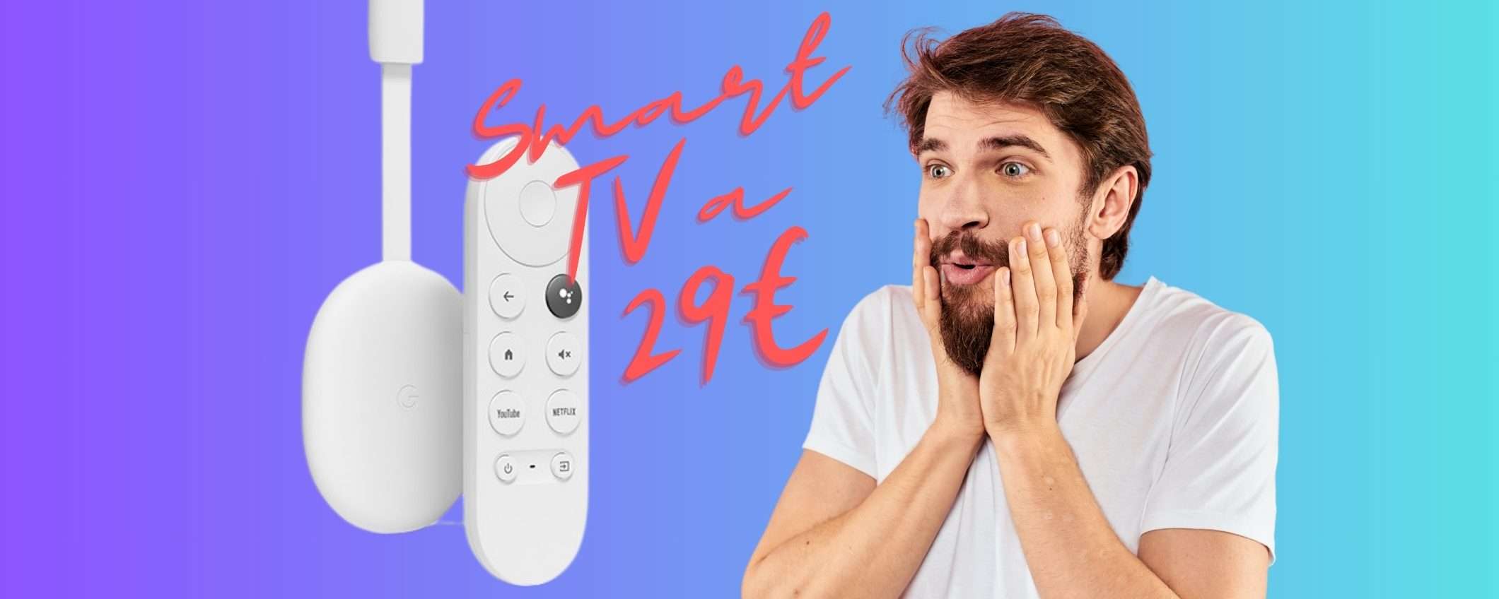 Non hai una Smart TV? Nessun problema, c'è Chromecast di Google a 29€ Non hai una Smart TV? Nessun problema, c'è Chromecast di Google a 29€