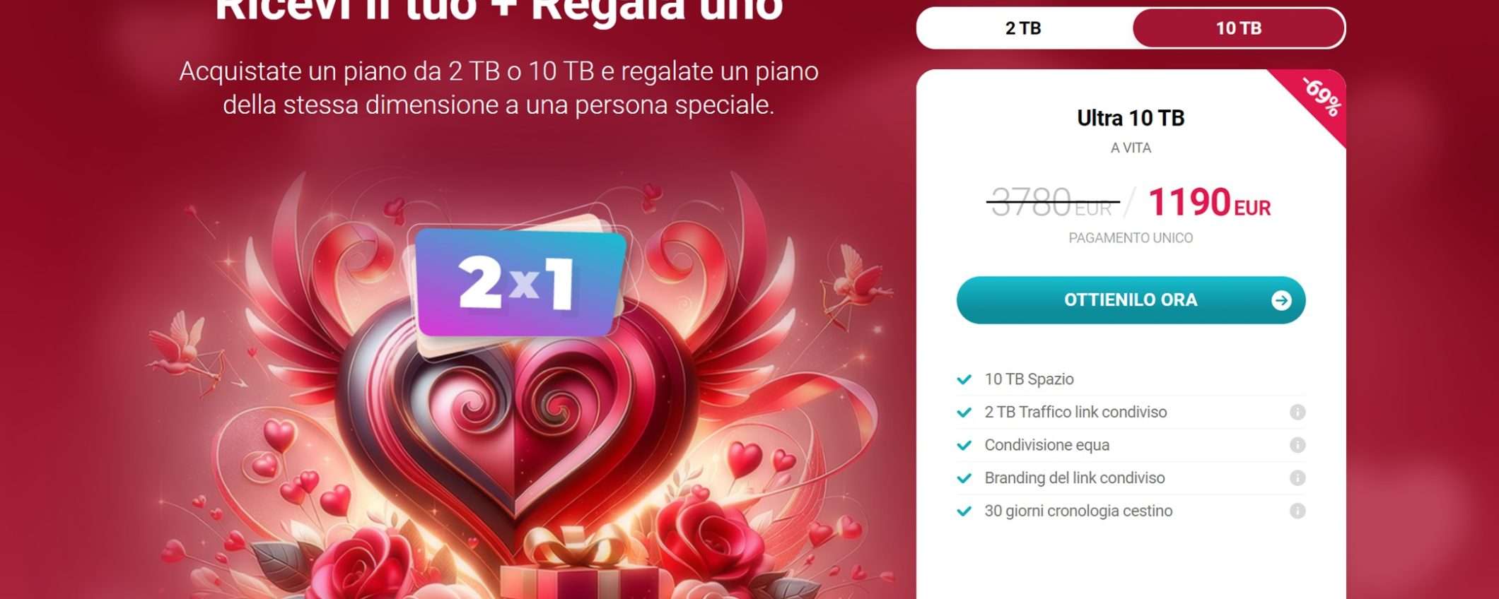 Promo San Valentino di pCloud: fino a 20 TB per sempre tuoi con il 69% di sconto