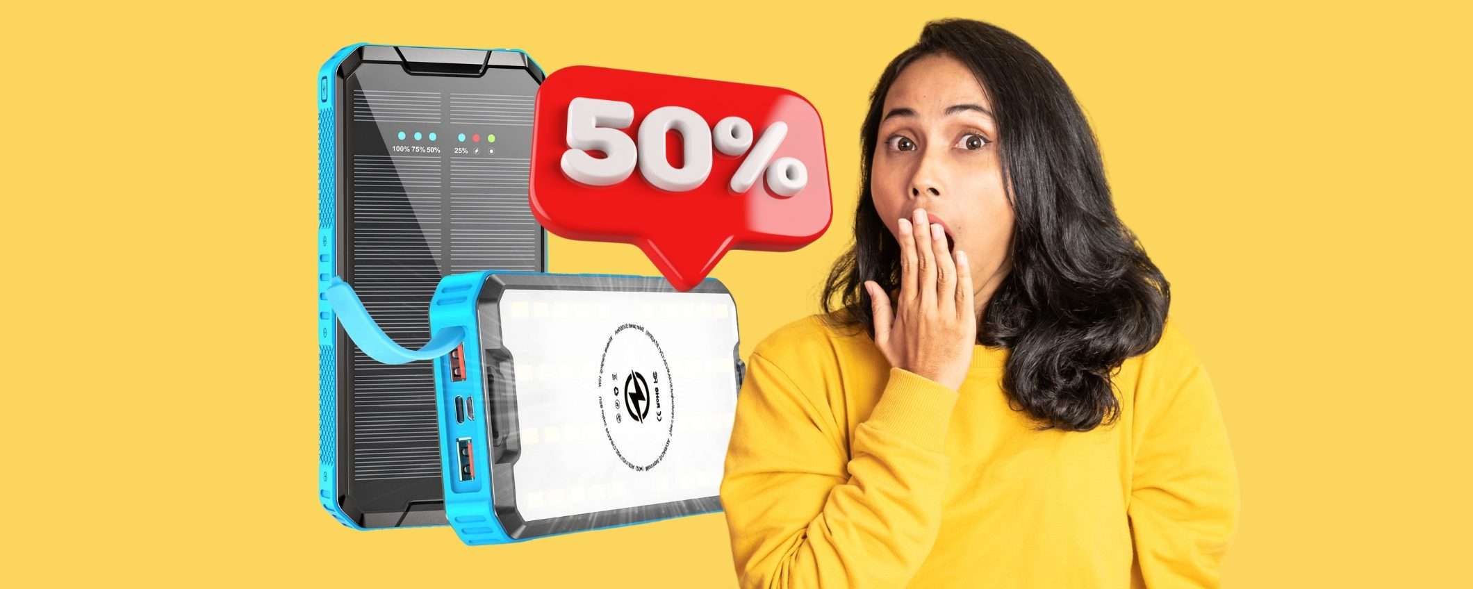 Power Bank da 30000 mAh che si ricarica con il sole in SCONTO del 50% Power Bank da 30000 mAh che si ricarica con il sole in SCONTO del 50%