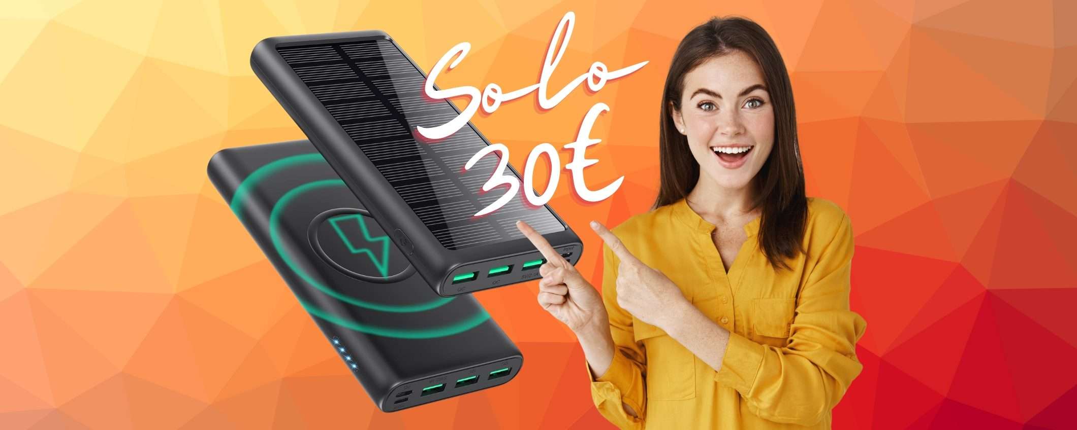 Power Bank con ricarica wireless e pannello solare in OFFERTA A TEMPO Power Bank con ricarica wireless e pannello solare in OFFERTA A TEMPO