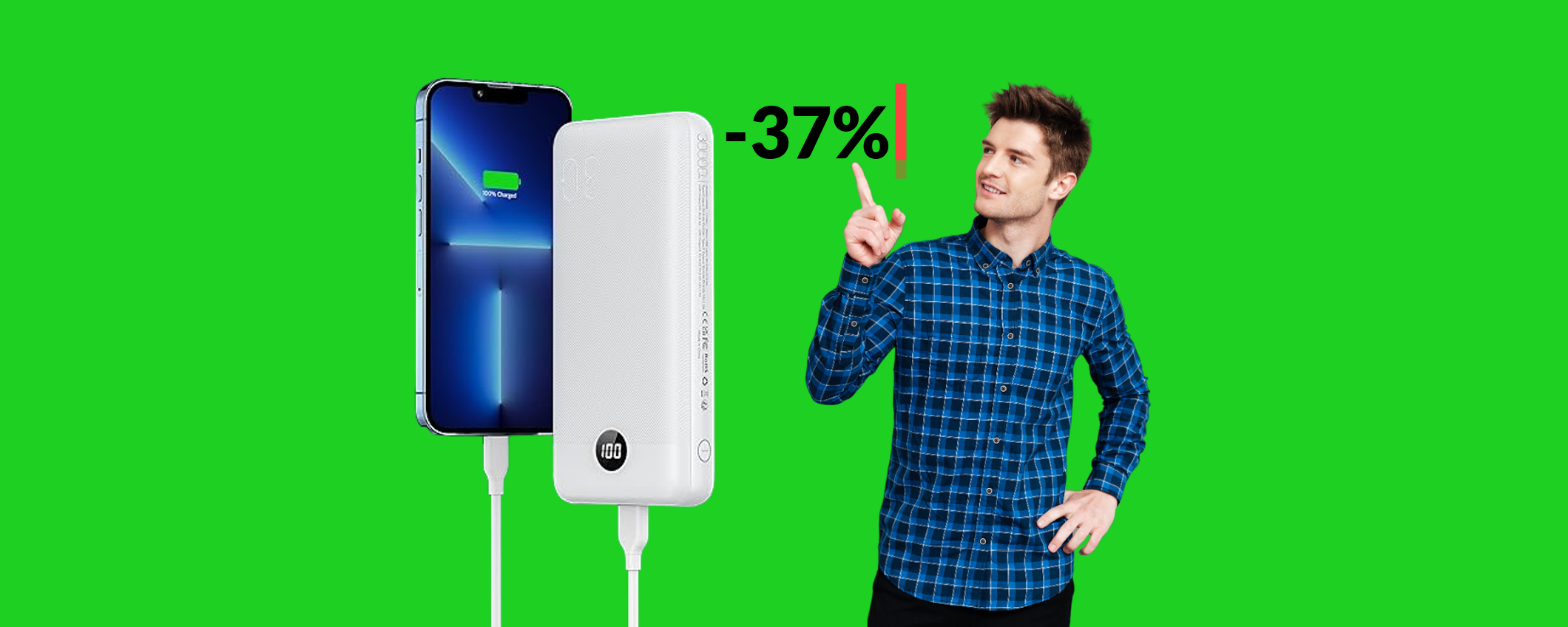 Powerbank 30000mAh multiporta con display LED: già tua a 25€
