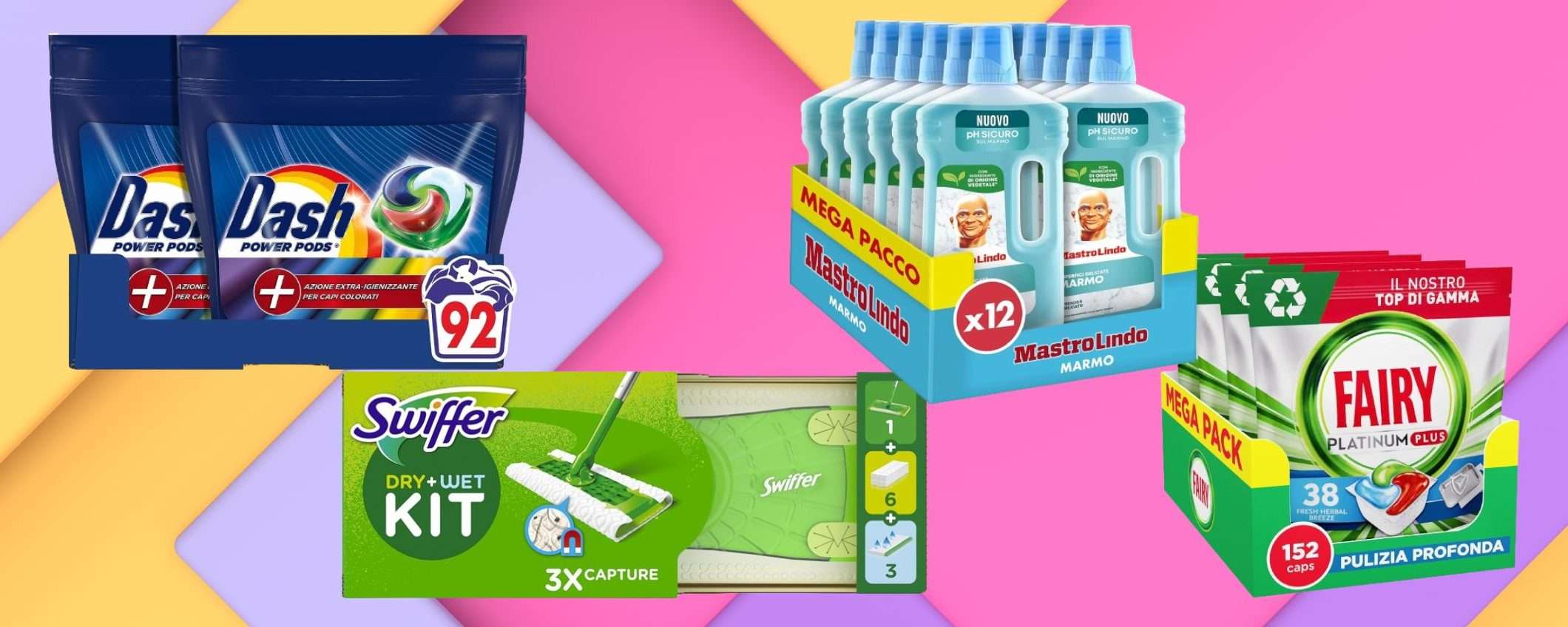 Dash, Swiffer, Fairy, Lenor e non solo: SVUOTATUTTO per la casa su Amazon