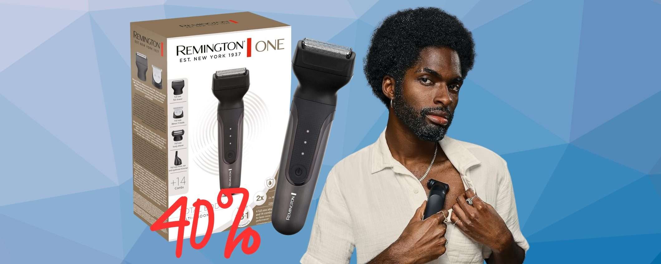 Rasoio elettrico Remington 18 in 1: taglia, rade, rifinisce (-40%) Rasoio elettrico Remington 18 in 1: taglia, rade, rifinisce (-40%)