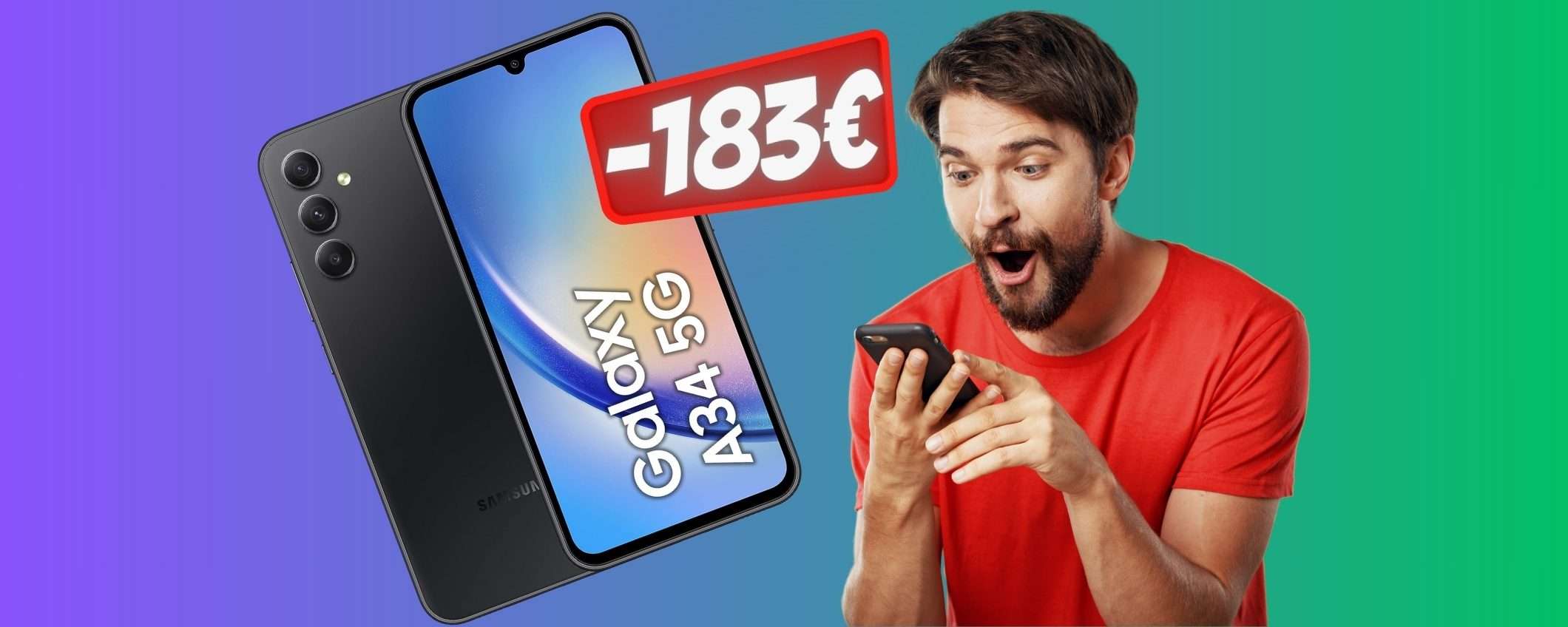 Samsung Galaxy A34 5G con MAXI SCONTO del 39% RISMARMI 183€ Samsung Galaxy A34 5G con MAXI SCONTO del 39% RISMARMI 183€