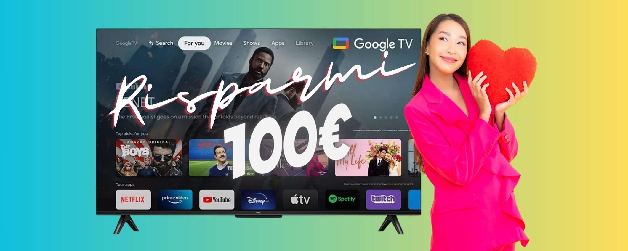 Smart TV TCL da 43 pollici 4K FHD con Google TV a 100€ in MENO Smart TV TCL da 43 pollici 4K FHD con Google TV a 100€ in MENO