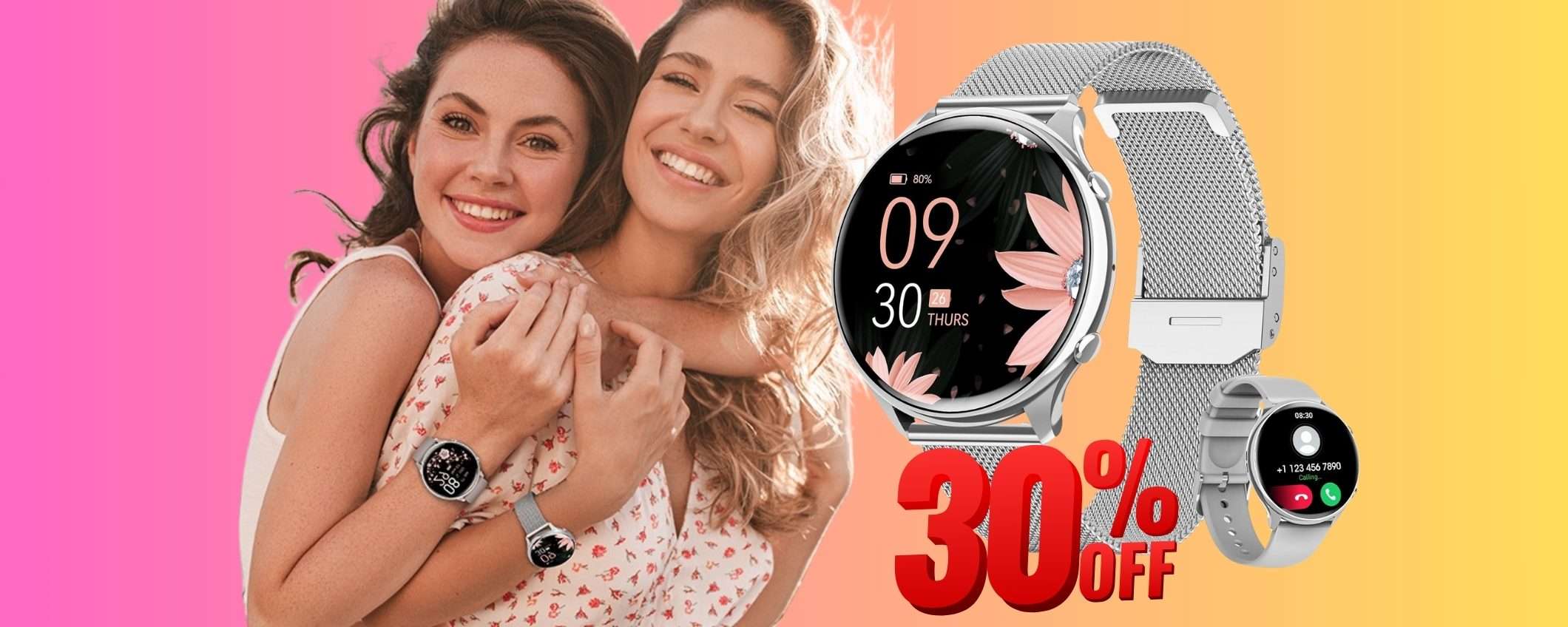 Smartwatch impermeabile con 120 profili sport e due cinturini al 30%