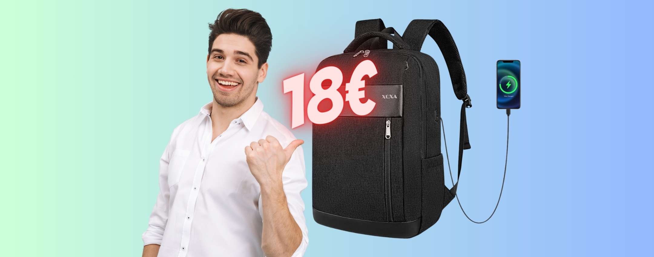 Cyrank Zaino Solare 14W Con Pannello Fotovoltaico - Ergonomico, Impermeabile, Porta USB, 43x30,8x14cm, Nero, Ideale Per Viaggi E Outdoor