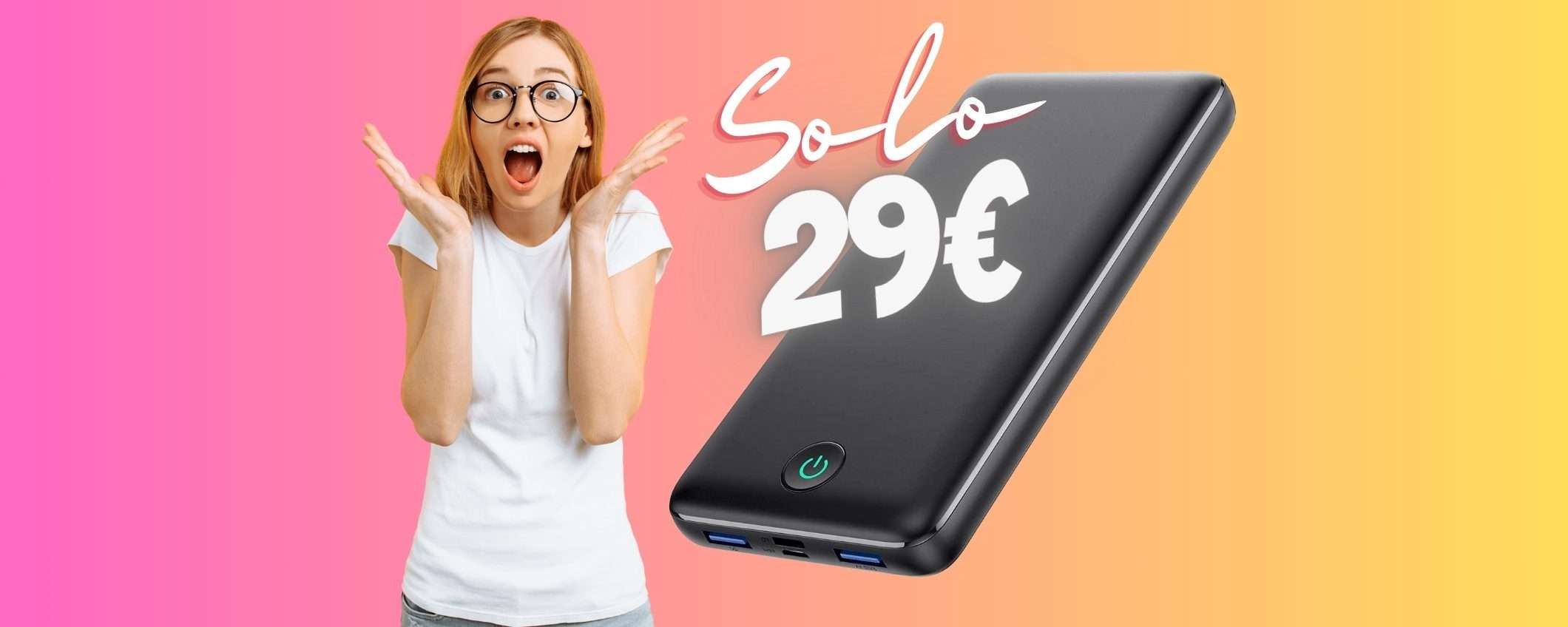 Solo 29€ e ti porti a casa questo power bank da 30800mAh e 3 uscite