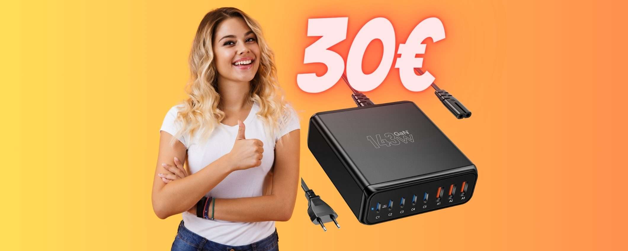 Solo 30€ per questo caricatore USB da 143W PAZZESCO con 8 porte Solo 30€ per questo caricatore USB da 143W PAZZESCO con 8 porte