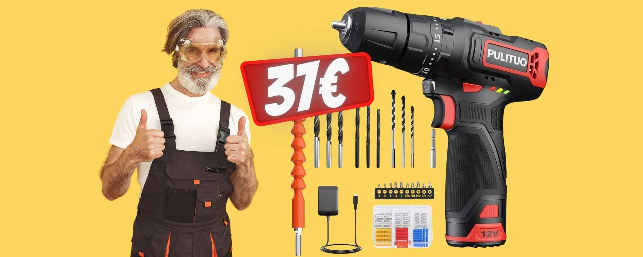SOLO 37€ per questo trapano avvitatore a batteria con 48 accessori SOLO 37€ per questo trapano avvitatore a batteria con 48 accessori