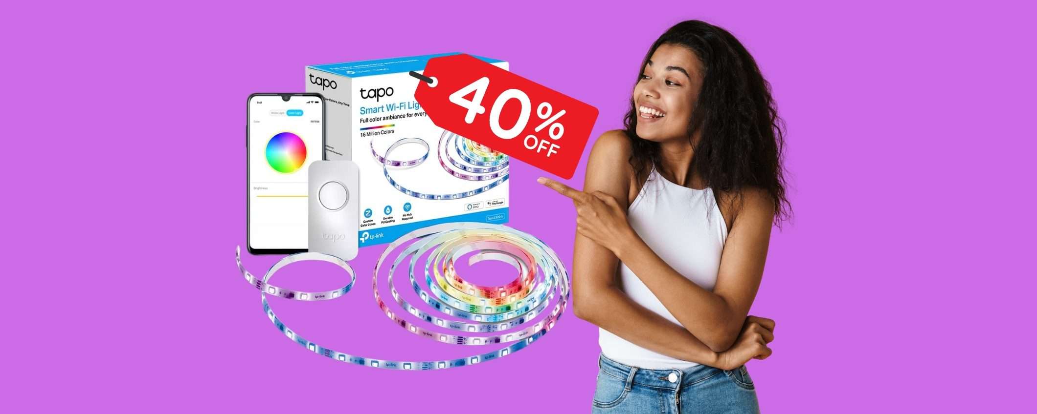 TP-Link Tapo: striscia LED smart impermeabile e multicolore al 40% TP-Link Tapo: striscia LED smart impermeabile e multicolore al 40%