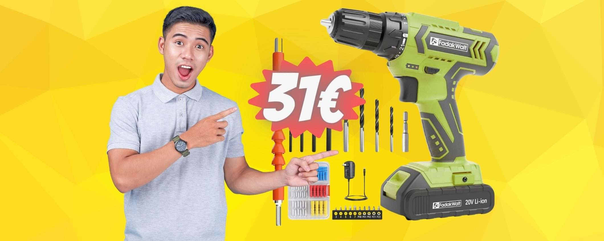 Trapano avvitatore SUPER ACCESSORIATO a soli 31€ con il COUPON Trapano avvitatore SUPER ACCESSORIATO a soli 31€ con il COUPON