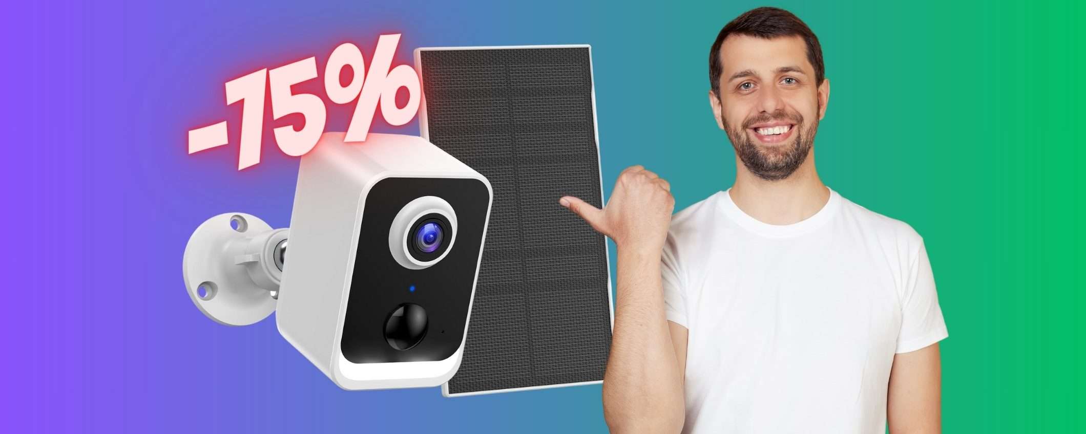 Videocamera di sorveglianza con pannello solare in SCONTO del 75% Videocamera di sorveglianza con pannello solare in SCONTO del 75%