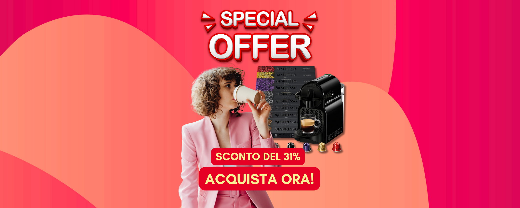 100 capsule + Nespresso Inissia in sconto del 31% 100 capsule + Nespresso Inissia in sconto del 31%
