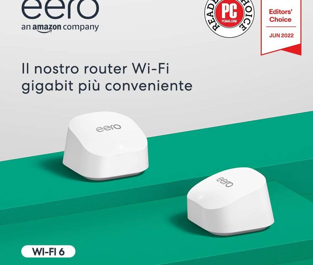 Amazon Eero 6+ (da 2) in offerta: il prezzo crolla al minimo di sempre Amazon Eero 6+ (da 2) in offerta: il prezzo crolla al minimo di sempre