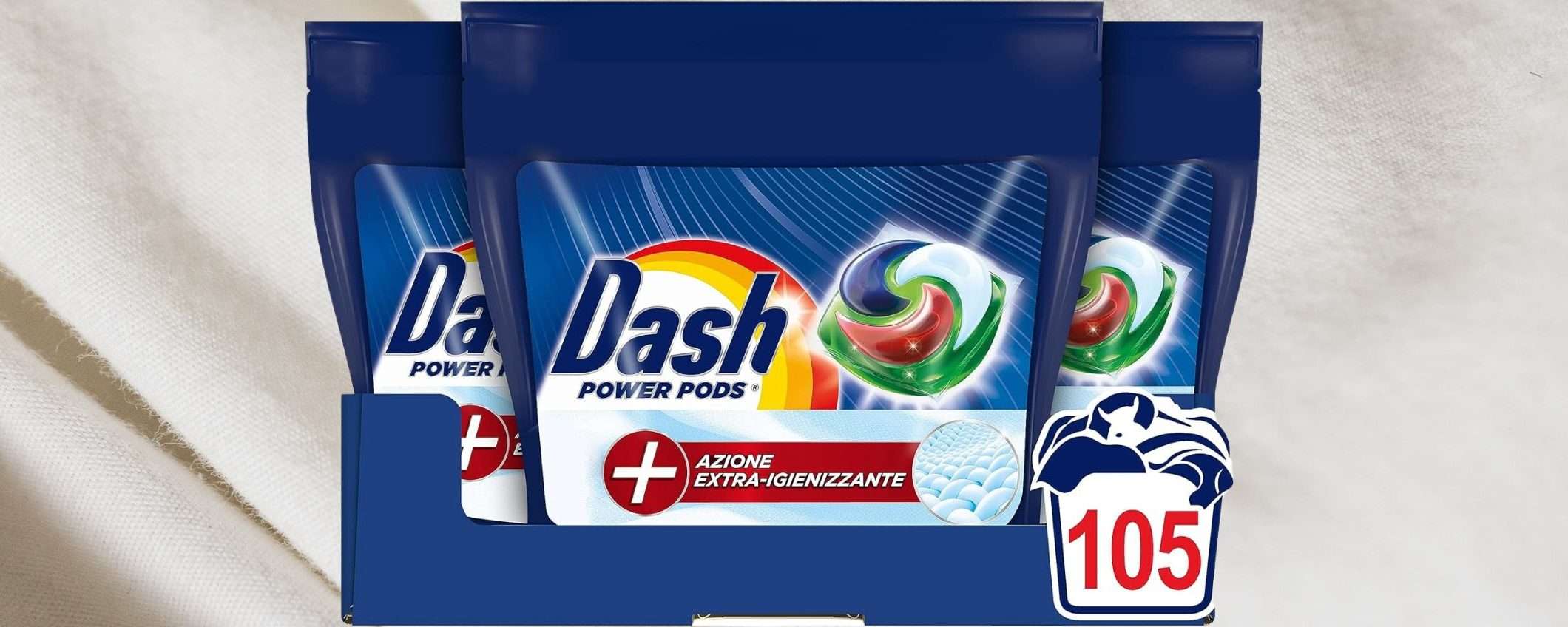 Dash Power Pods: MAXI SCORTA con la confezione da 105 lavaggi in SCONTO Dash Power Pods: MAXI SCORTA con la confezione da 105 lavaggi in SCONTO