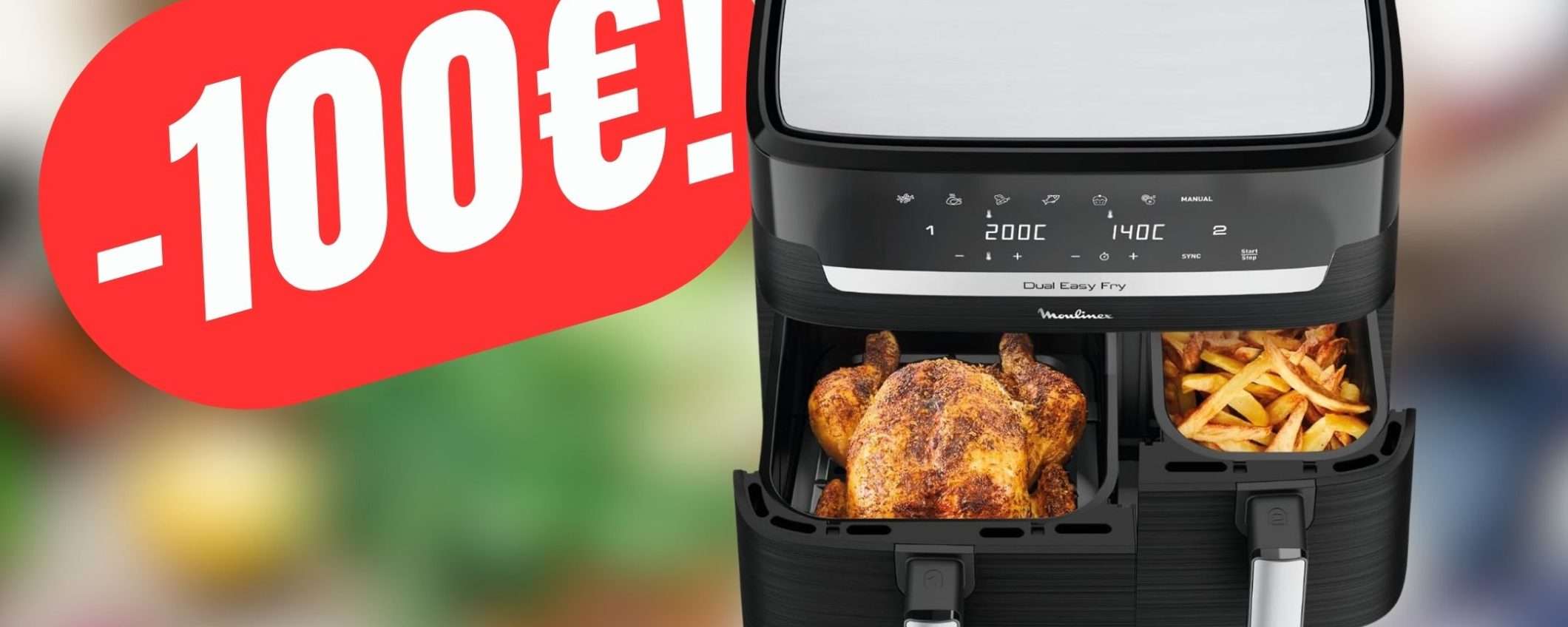 La Friggitrice ad Aria a Doppio Cestello di Moulinex è SCONTATA di -100€! La Friggitrice ad Aria a Doppio Cestello di Moulinex è SCONTATA di -100€!