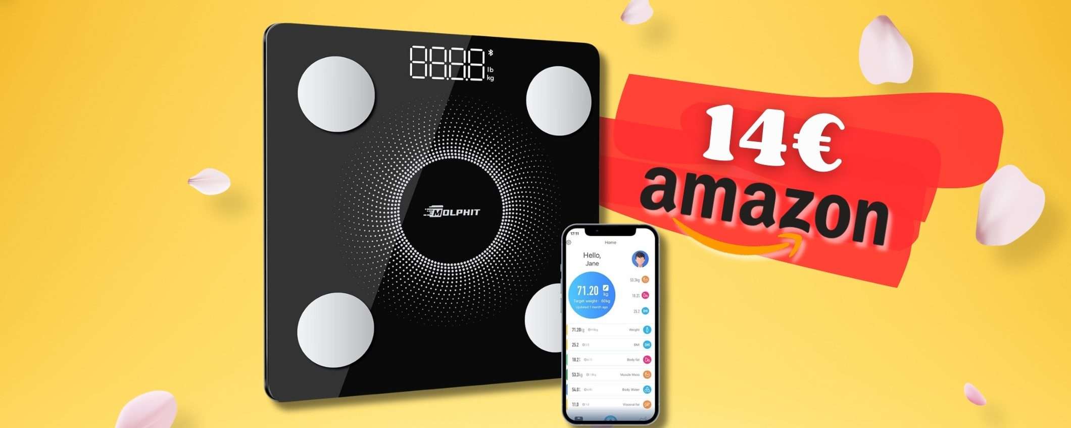Bilancia digitale SMART con 13 dati in offerta LAMPO, 14€ per un affare Bilancia digitale SMART con 13 dati in offerta LAMPO, 14€ per un affare