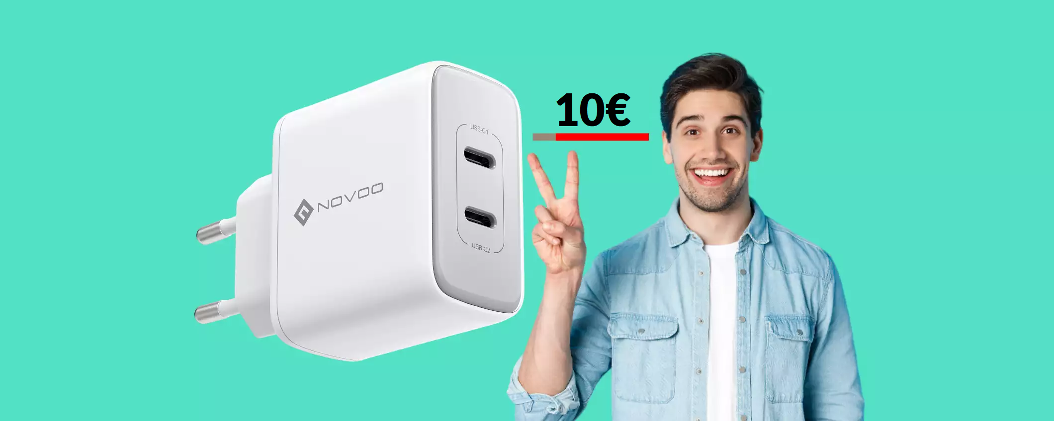 Caricabatterie USB C a DOPPIA porta: bastano 10€ con 2 sconti