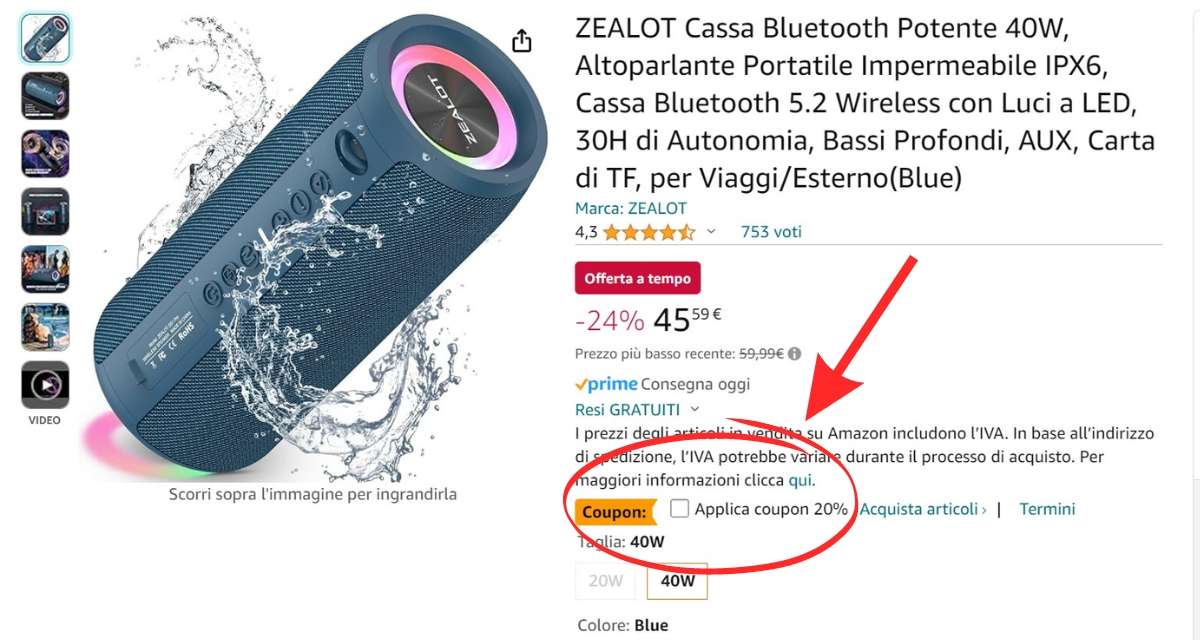 cassa-bluetooth-40w-resistente-acqua-tua-36e-limitatissima-coupon
