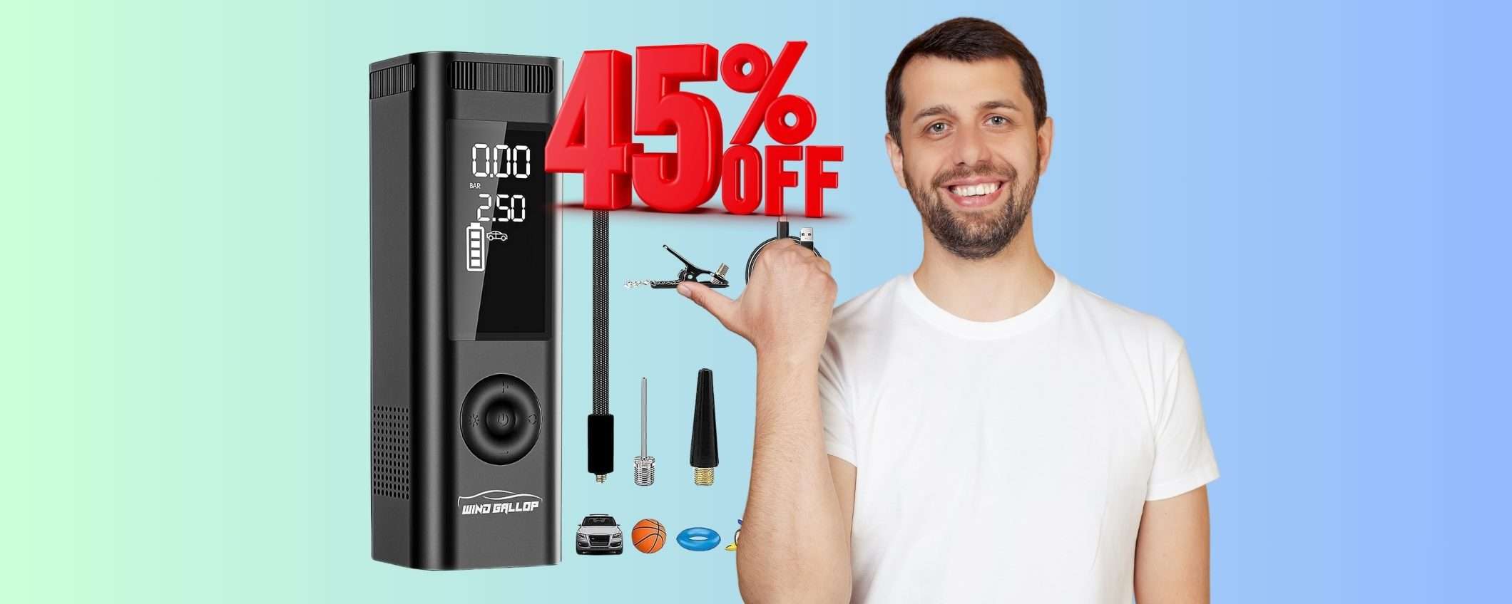 Compressore portatile che gonfia ogni cosa in OFFERTA al 45% in MENO Compressore portatile che gonfia ogni cosa in OFFERTA al 45% in MENO