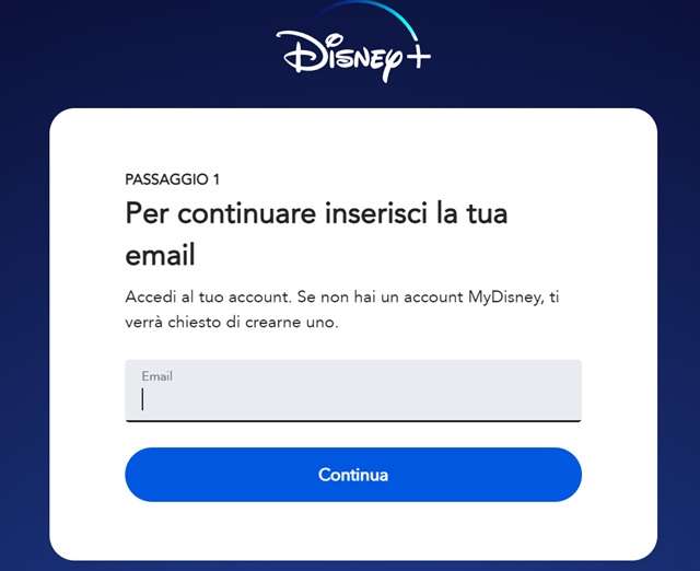 disney plus inserisci email