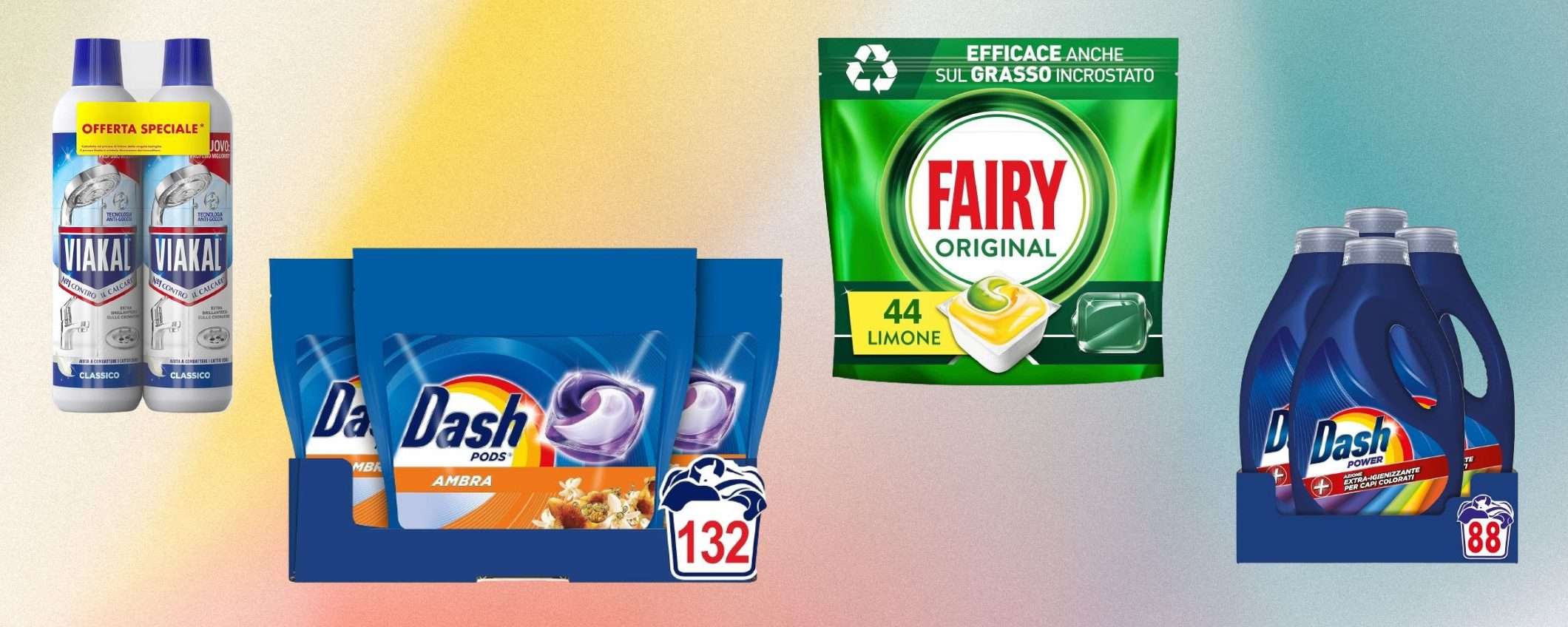Dash, Fairy, Swiffer, Viakal e non solo: SCORTE PREMIUM da 4,99€ su Amazon