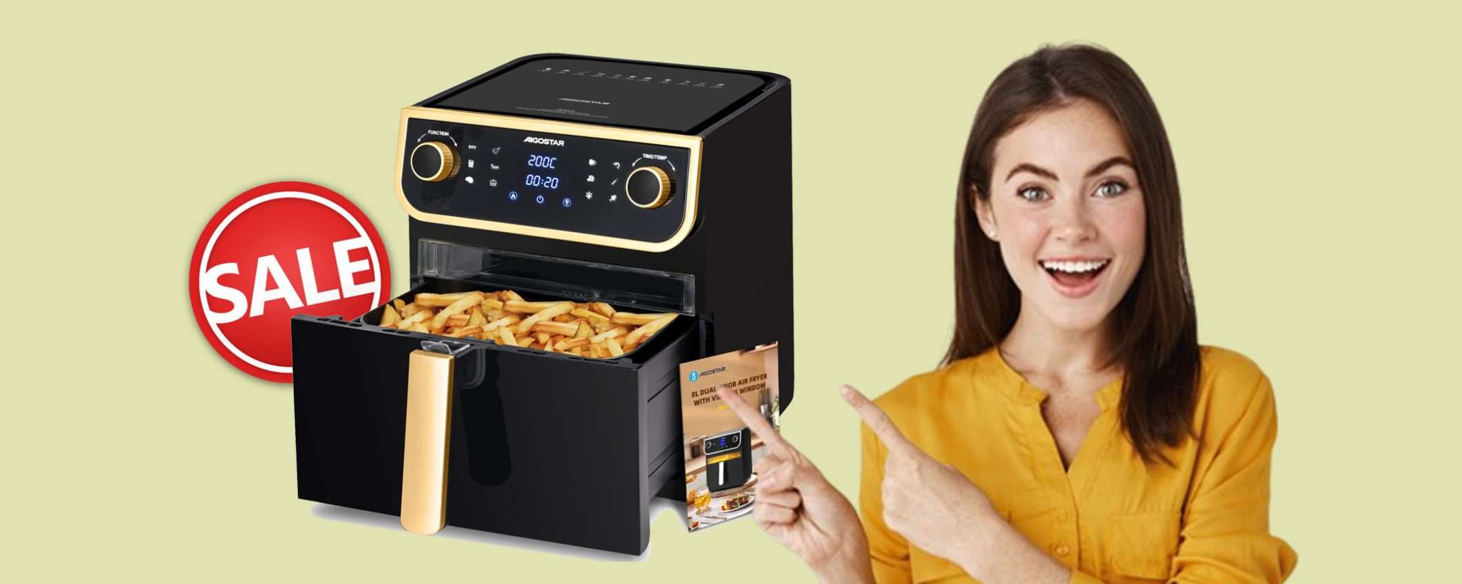 Friggitrice ad aria Aigostar da 8 litri oggi in sconto WOW del 20% Friggitrice ad aria Aigostar da 8 litri oggi in sconto WOW del 20%