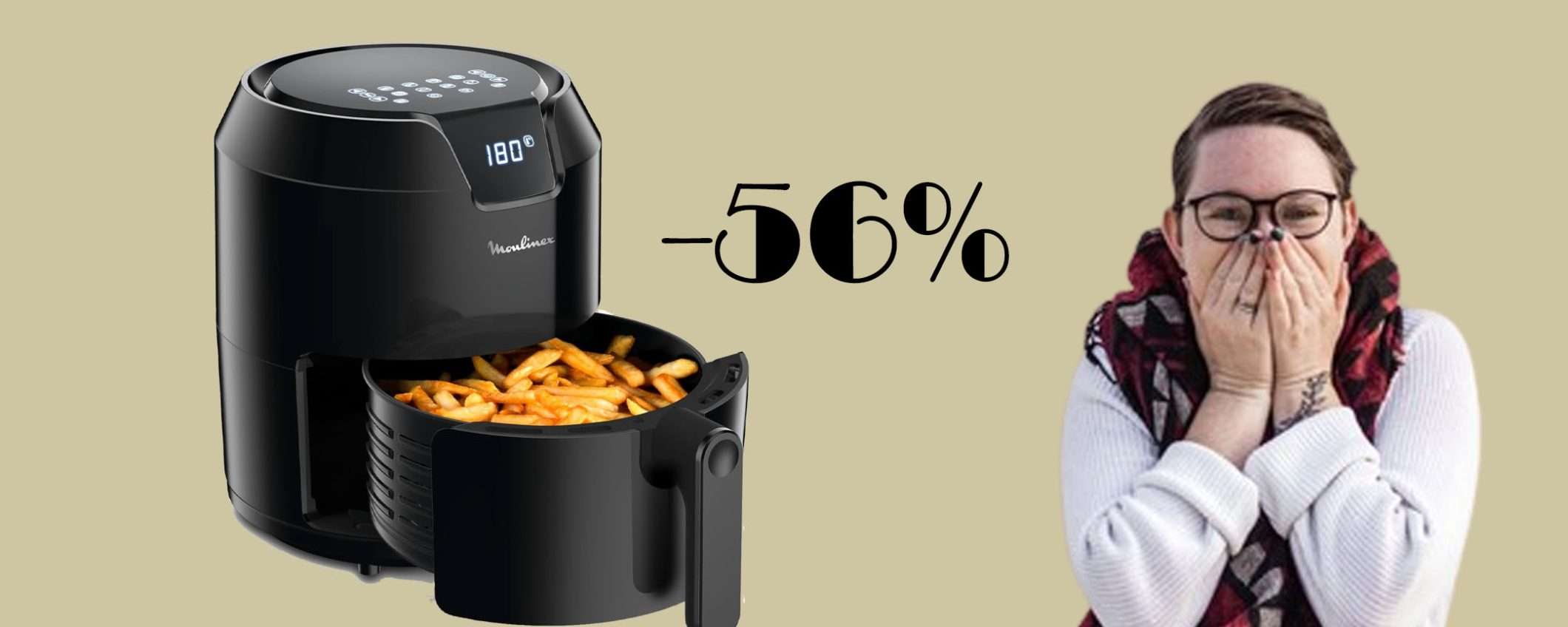 Friggitrice ad aria Moulinex da 4.2 litri: sconto PAZZO del 56% Friggitrice ad aria Moulinex da 4.2 litri: sconto PAZZO del 56%