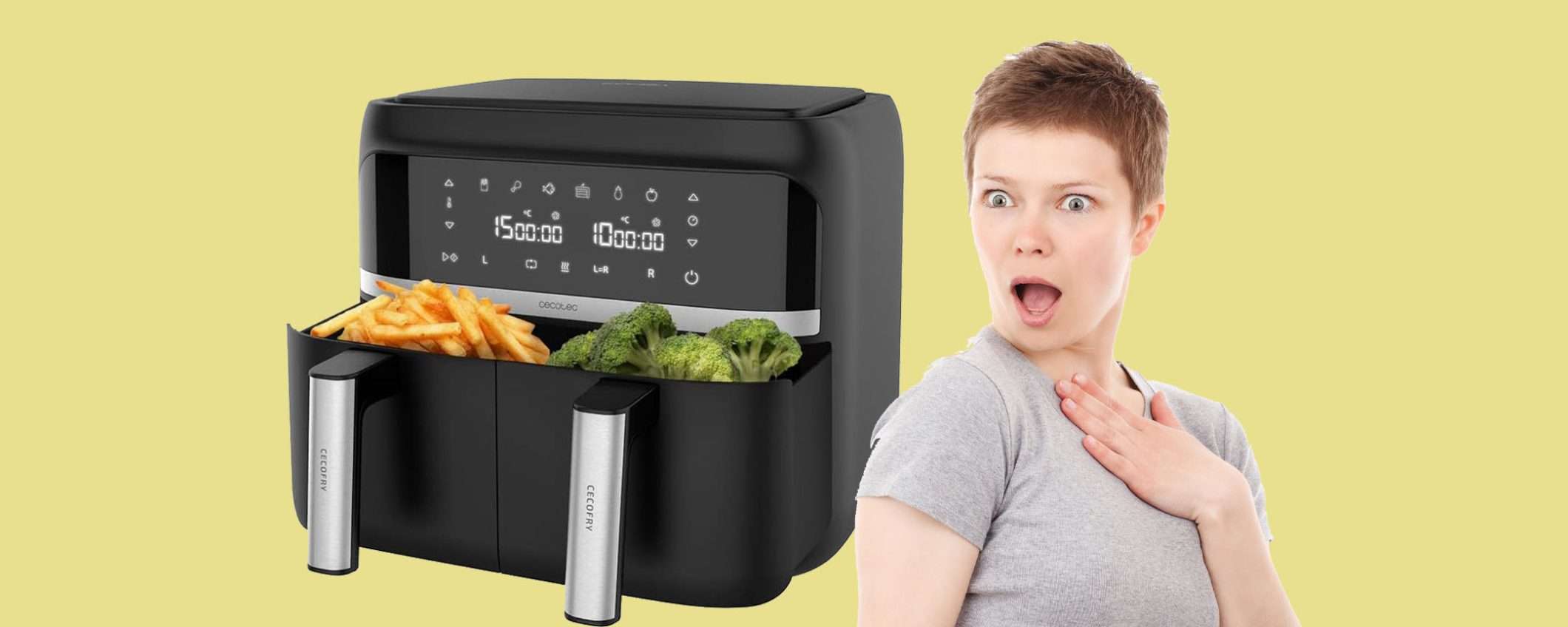 Friggitrice ad aria con 2 cestelli da 9 litri in sconto TOP su Amazon Friggitrice ad aria con 2 cestelli da 9 litri in sconto TOP su Amazon