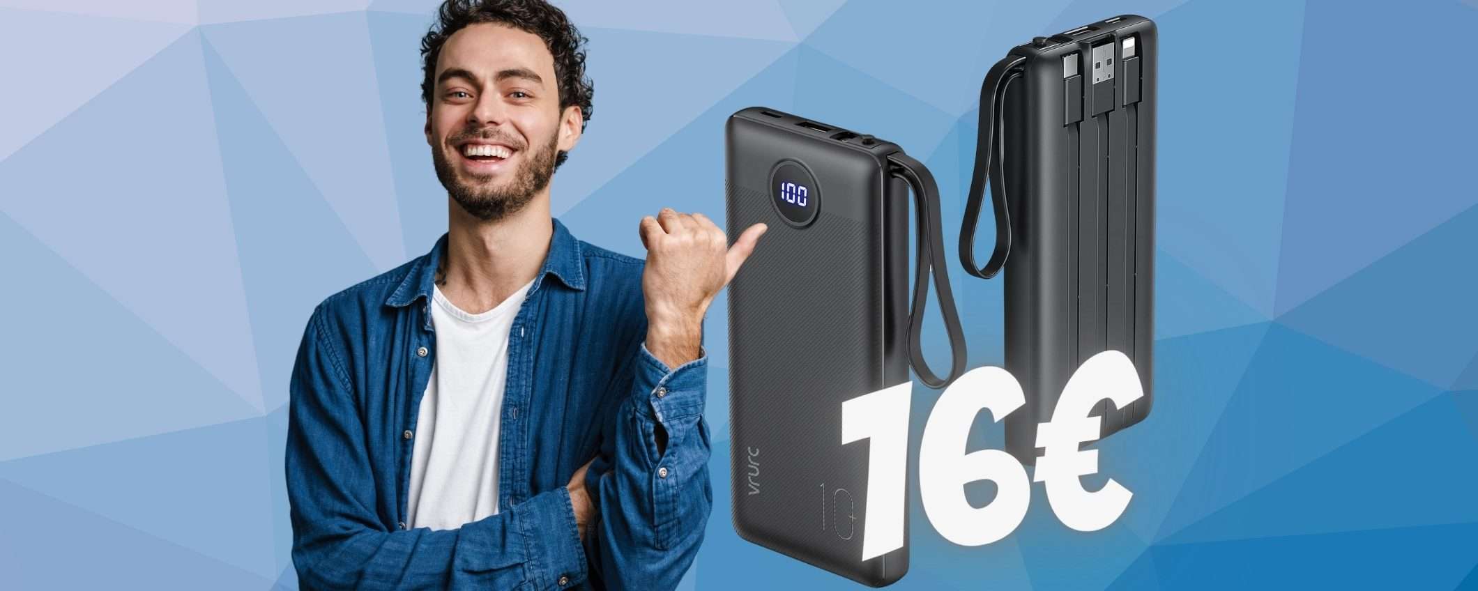 Power Bank slim da 10000mAh con cavi incorporati a soli 16€ su Amazon Power Bank slim da 10000mAh con cavi incorporati a soli 16€ su Amazon