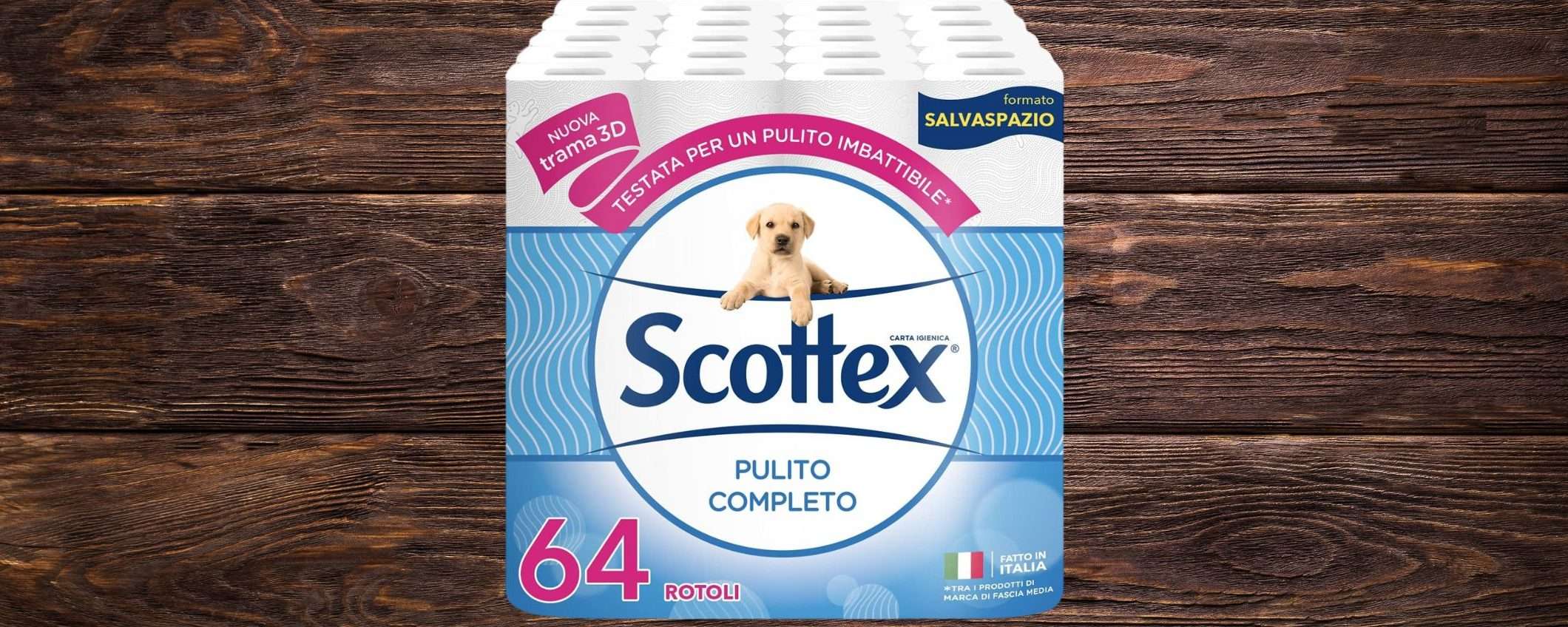 Scottex carta igienica MEGA SCORTA 64 rotoli, prezzo WOW: solo 29,99€ (-39%)