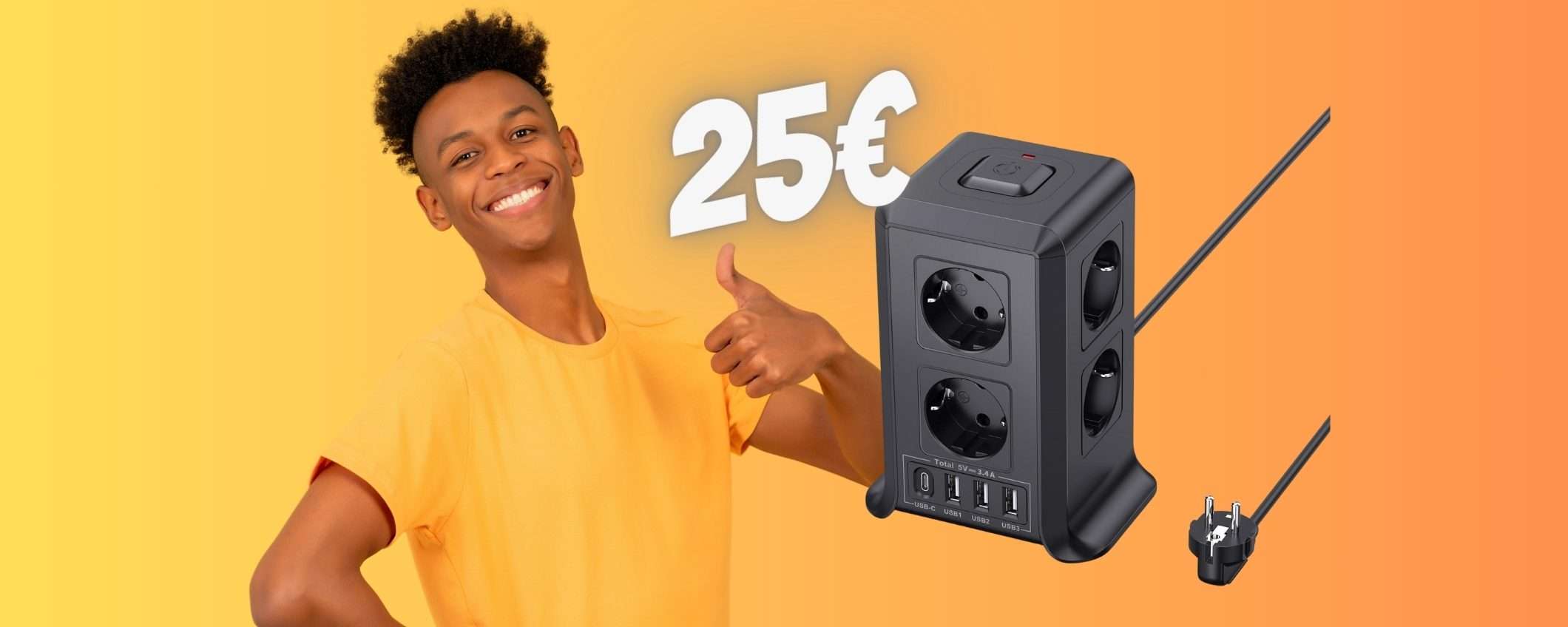 Torretta multipresa con 8 prese e 4 USB: GENIALATA a POCHISSIMO (25€)