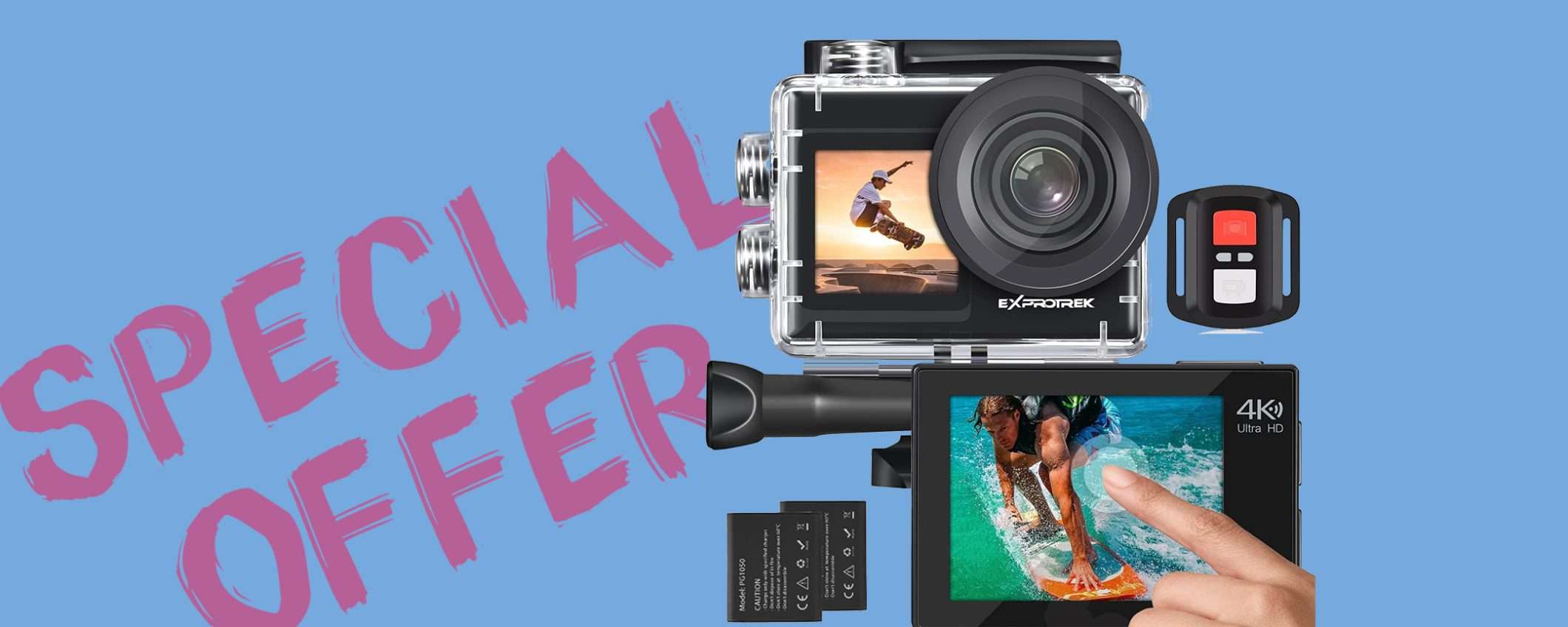 Action Cam 4K UHD con touchscreen: sconto PAZZO del 53% Action Cam 4K UHD con touchscreen: sconto PAZZO del 53%