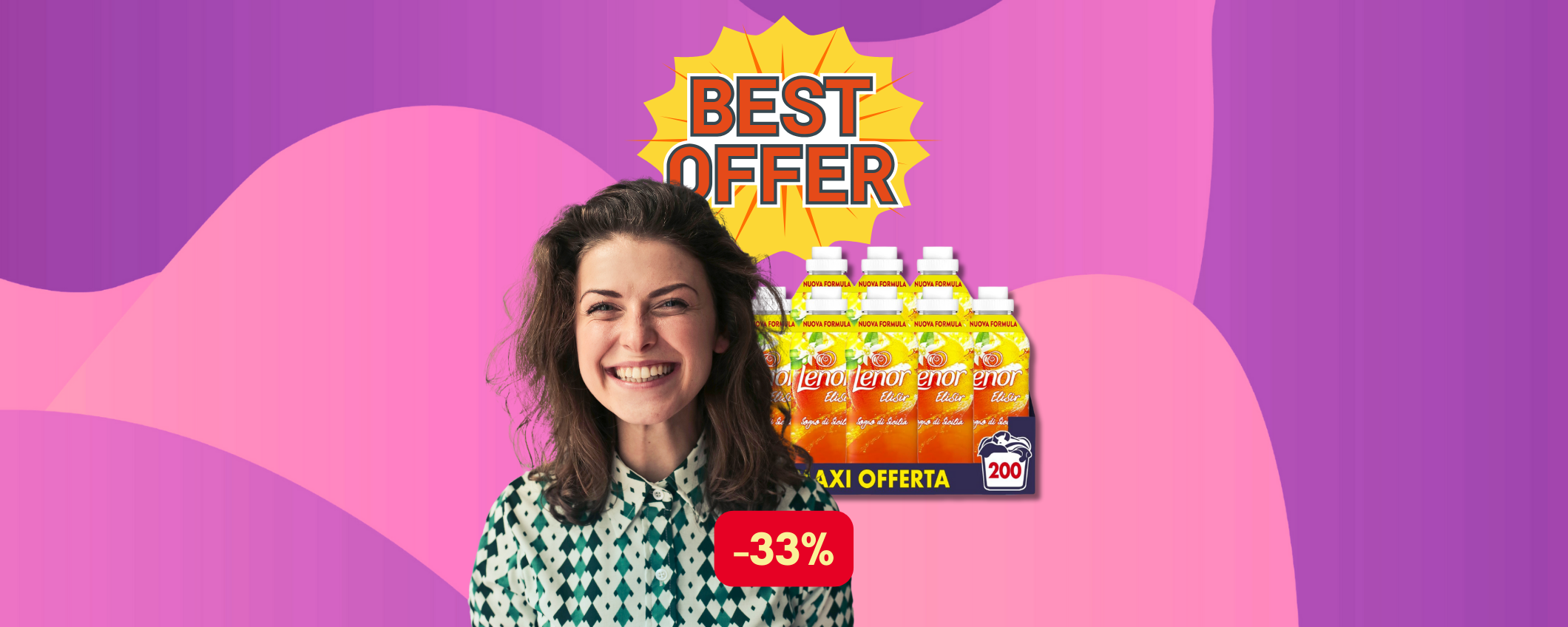 8 bottiglie di ammorbidente Lenor Elisir in sconto del 33% 8 bottiglie di ammorbidente Lenor Elisir in sconto del 33%