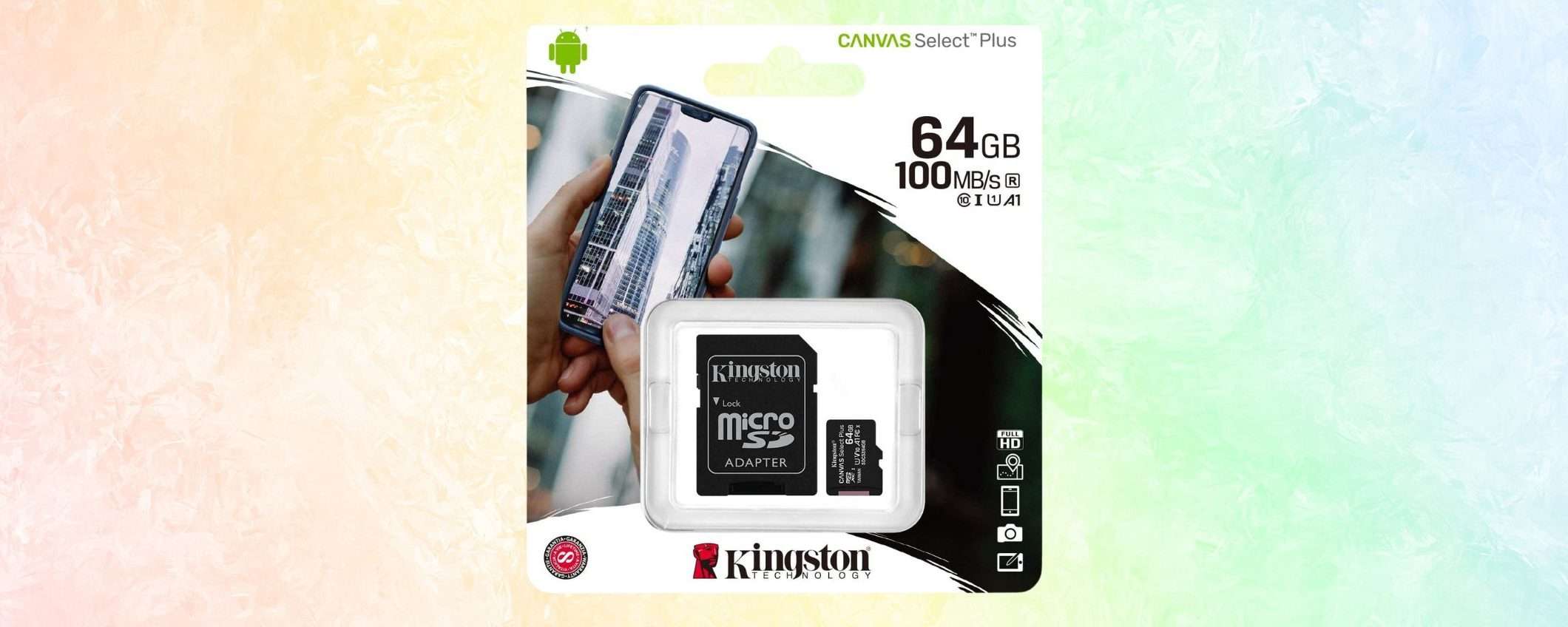 MicroSD Kingston 64GB Classe 10 in SUPER SCONTO: solo 5,99€ MicroSD Kingston 64GB Classe 10 in SUPER SCONTO: solo 5,99€