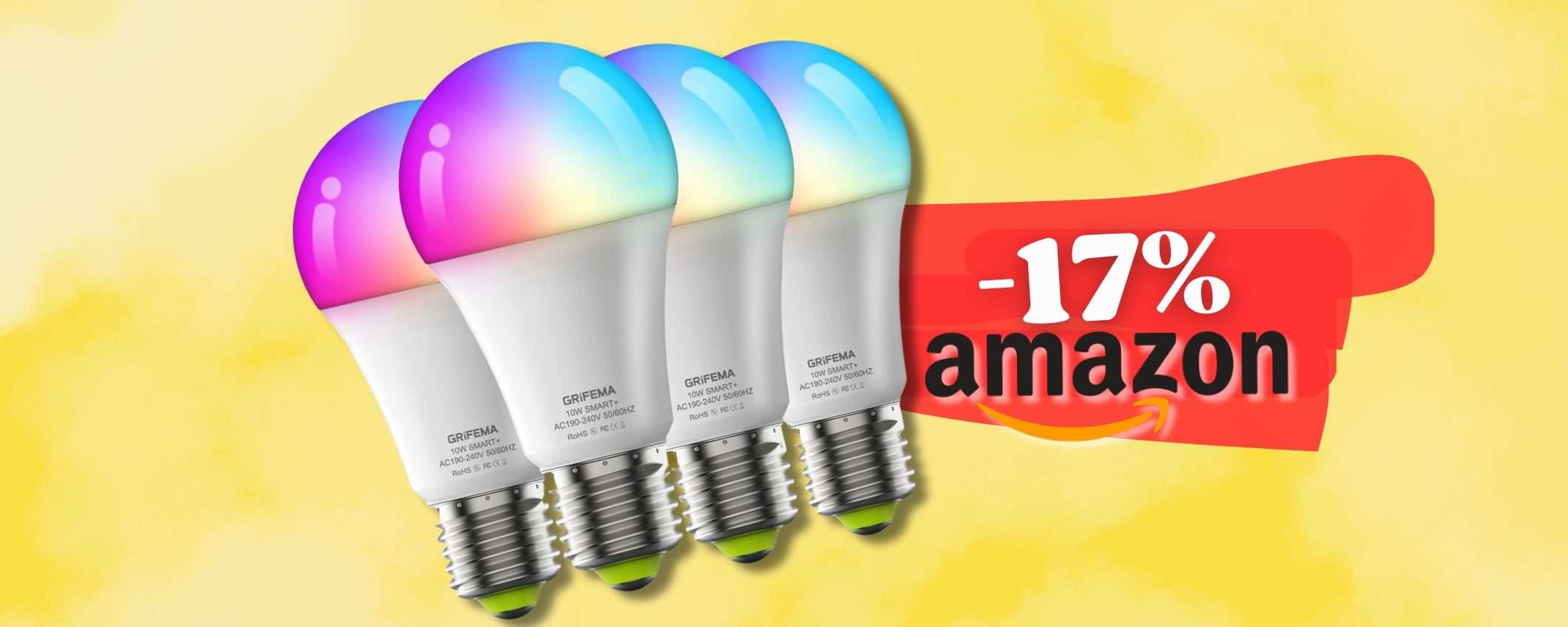 Sconto del 17% sulle 4 lampadine SMART multicolor con controllo vocale