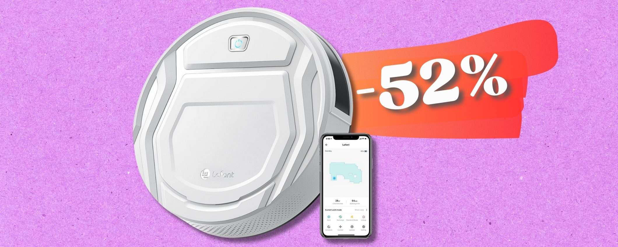 Robot aspirapolvere LEFANT a meno di 100€ con sconto FOLLE su Amazon