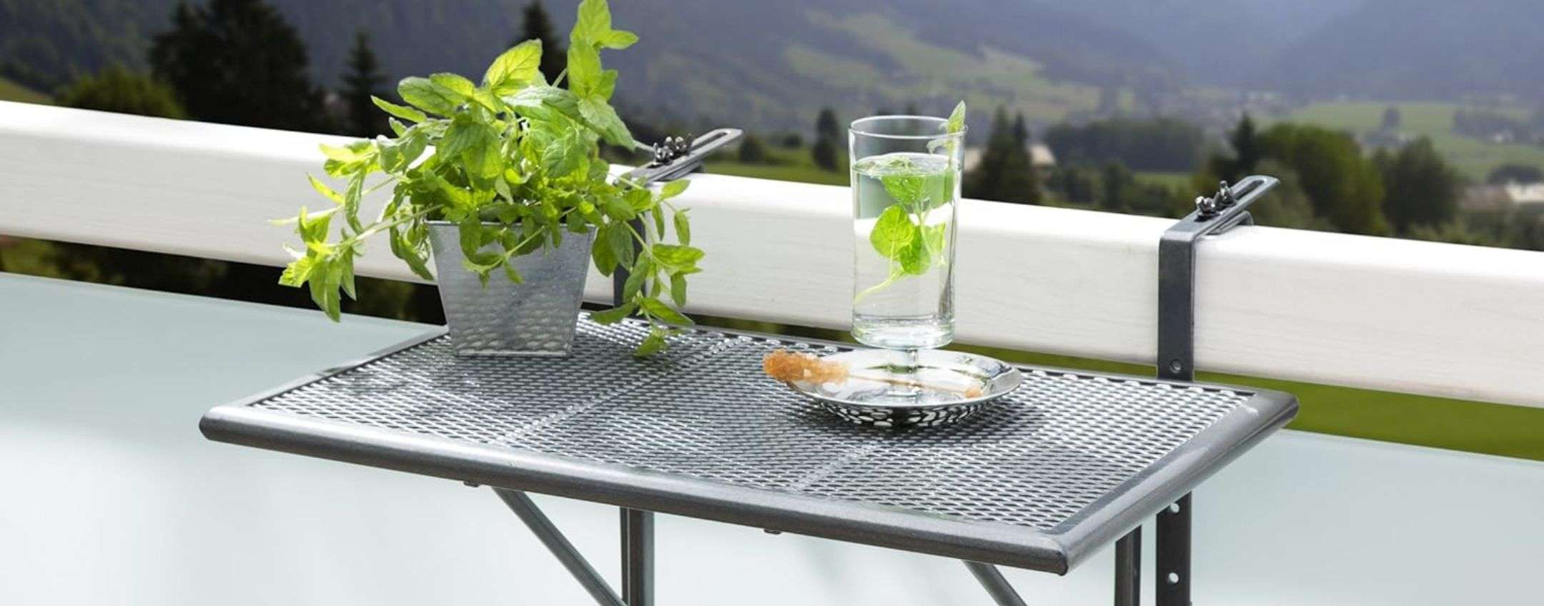 Tavolo Pieghevole Per Balcone Da Appendi: In Acciaio Dorato 60x40 Cm, Salvaspazio Per Ringhiera, Perfetto Per Esterni