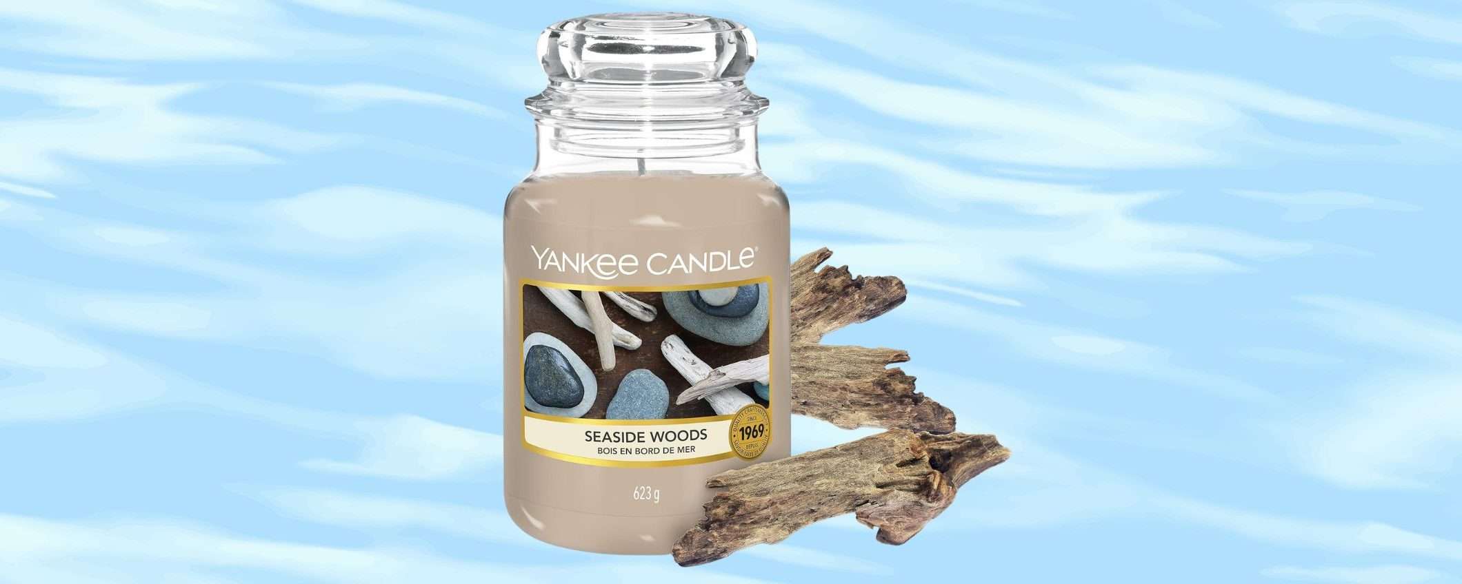 Candela profumata Yankee Candle al LEGNO MARINO in sconto (-29%)