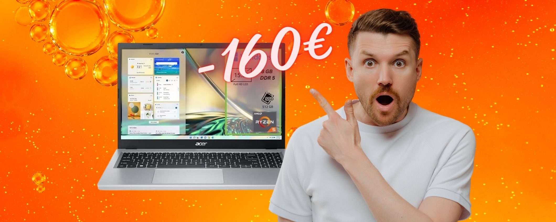 Acer Aspire 3 con Ryzen 5 e SSD da 512GB su Amazon a 160€ in MENO Acer Aspire 3 con Ryzen 5 e SSD da 512GB su Amazon a 160€ in MENO