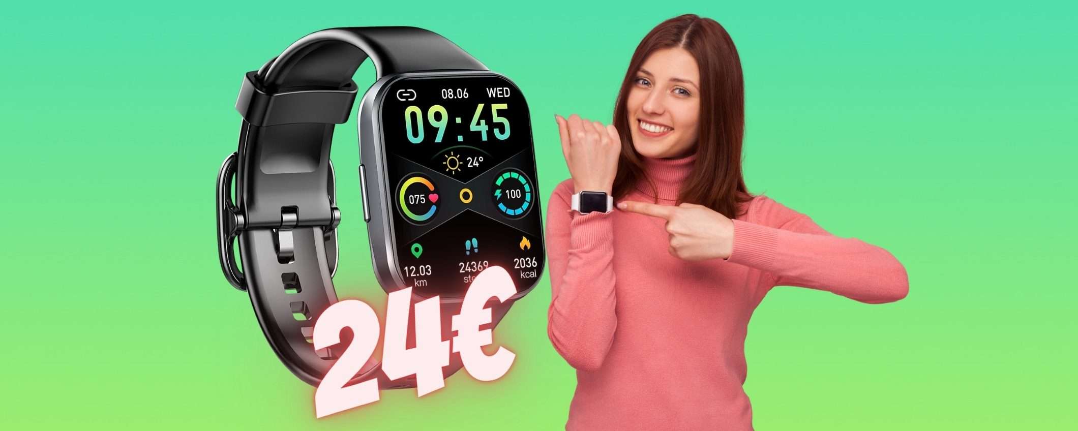 Appena 24€ per uno smartwatch con 25 modalità sportive e IP68 (-66%)