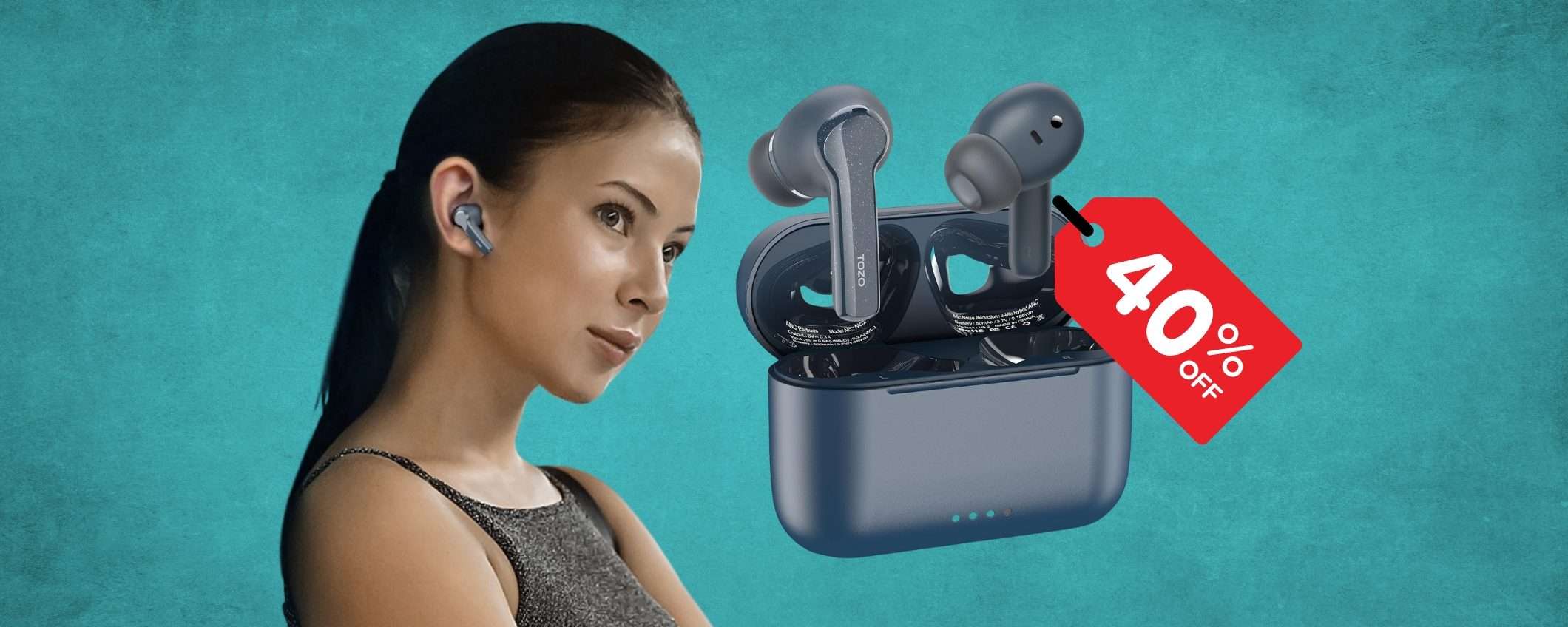 Auricolari Bluetooth con cancellazione del rumore e trasparenza al 40% Auricolari Bluetooth con cancellazione del rumore e trasparenza al 40%