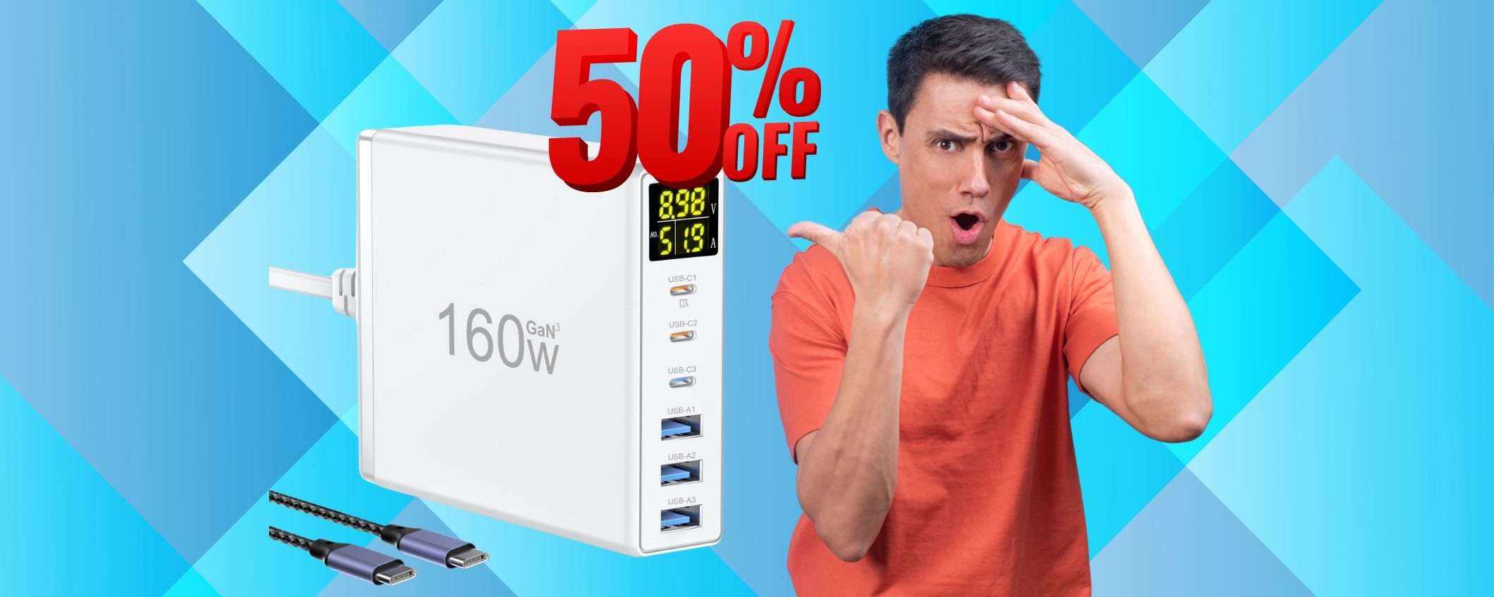Caricatore USB con 6 porte e 160W in SCONTO di oltre la METÀ Caricatore USB con 6 porte e 160W in SCONTO di oltre la METÀ