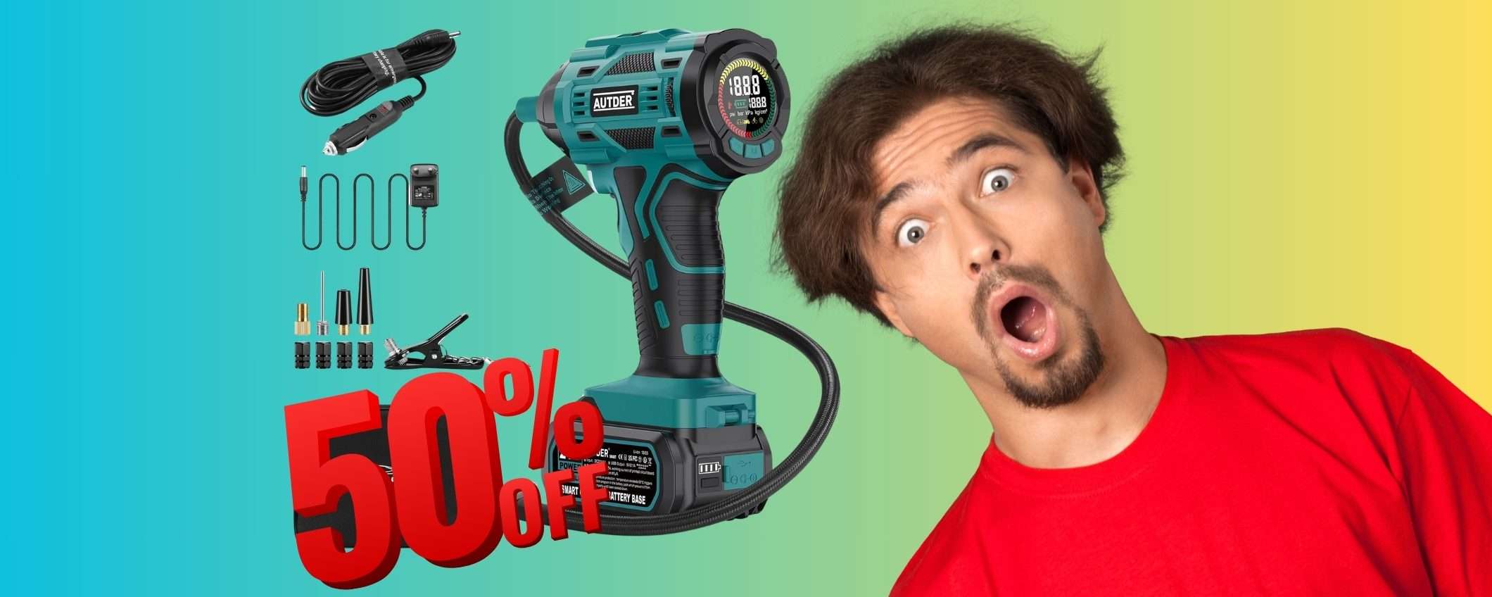 Compressore portatile POTENTISSIMO in SCONTO al 50% su Amazon Compressore portatile POTENTISSIMO in SCONTO al 50% su Amazon